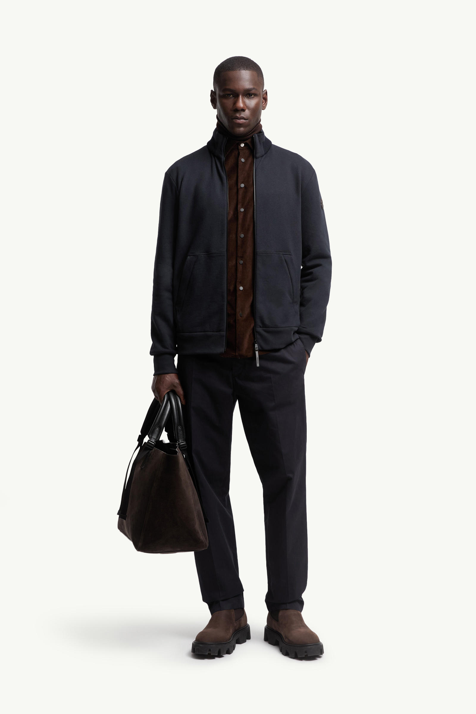 Cotton & Cashmere Zip-Up Sweatshirt Men Navy Blue Moncler 0