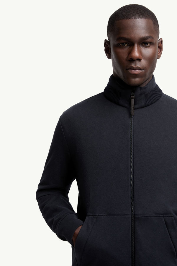 Sweat zippé en coton et cachemire Hommes Bleu marine Moncler 5