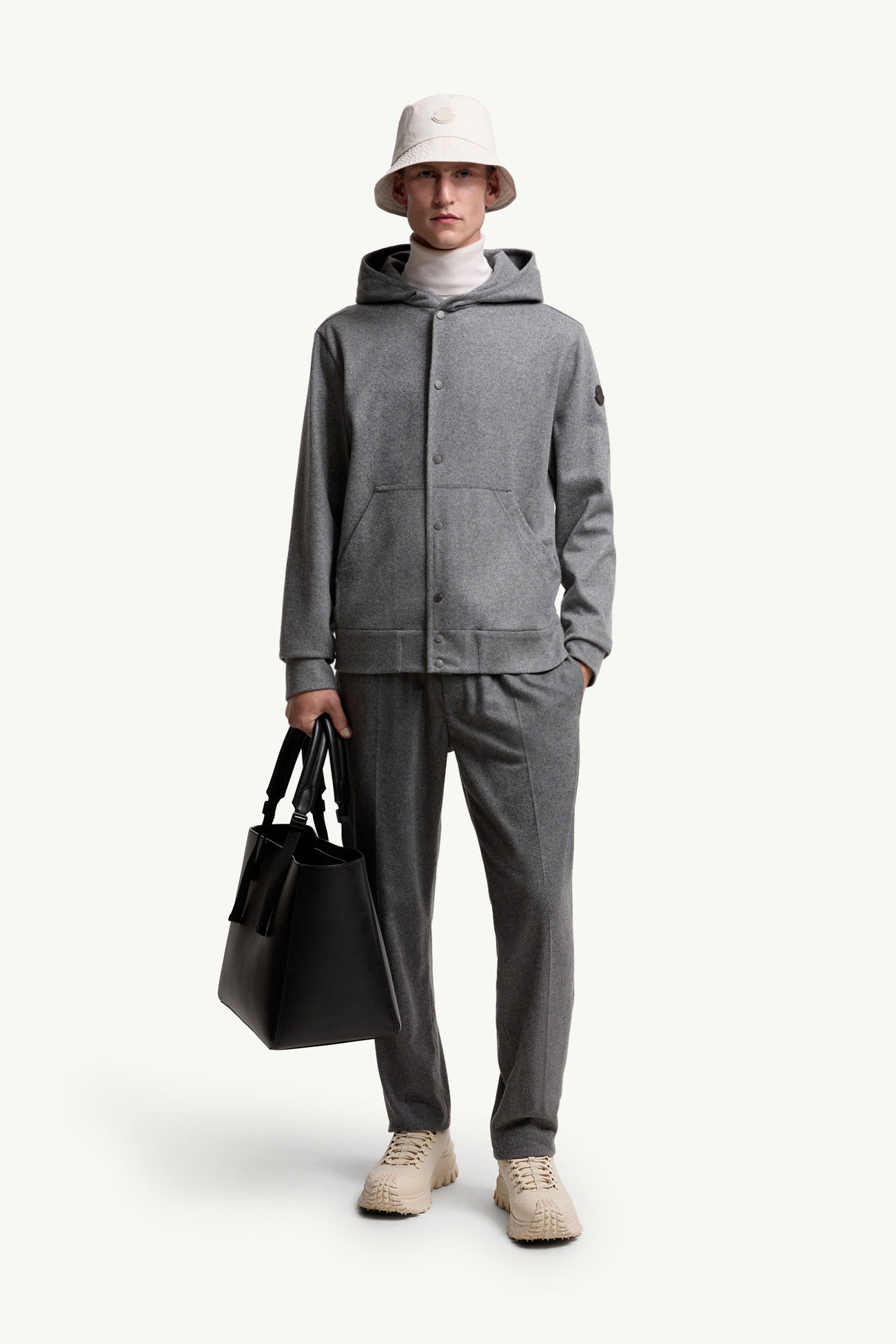 Kapuzenpullover mit Reißverschluss aus einer Wollmischung Herren Grau Moncler 0