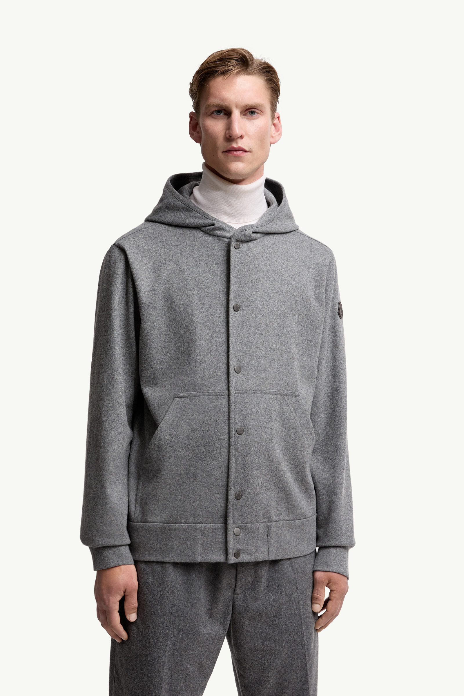 Cardigan zippé en laine mélangée Hommes Gris Moncler 3
