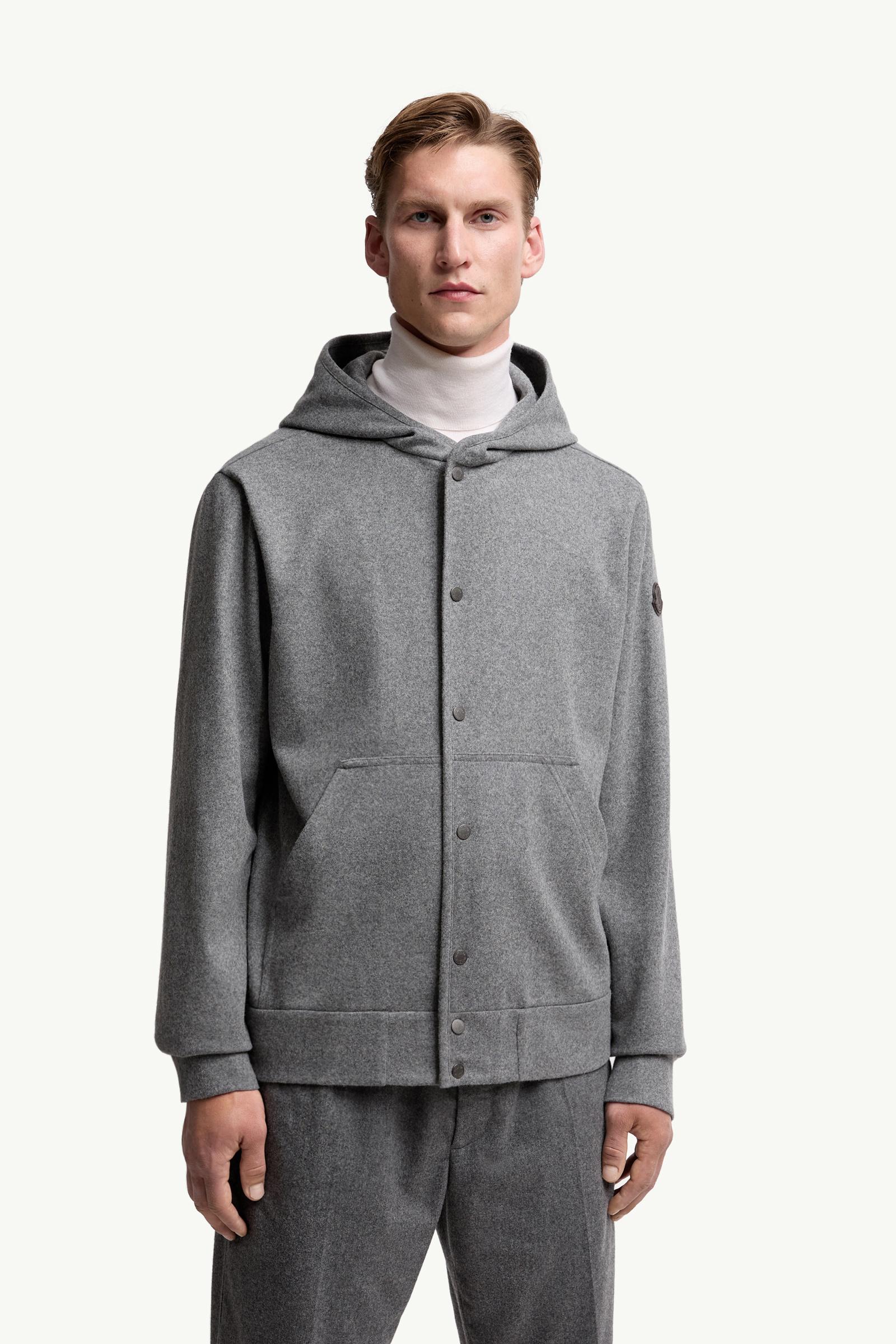 Grey Wool Blend Zip-Up Hoodie - Sweatshirts for Men | Moncler US