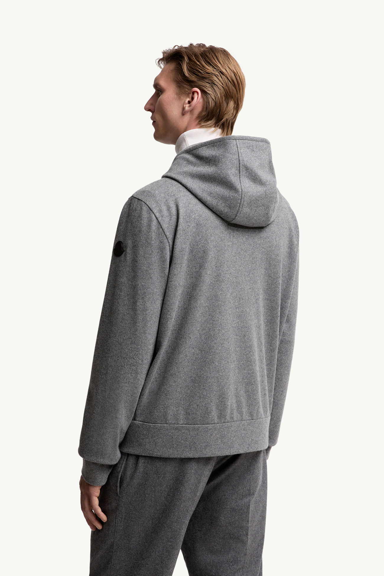 Wool Blend Zip-Up Hoodie Men Grey Moncler 4