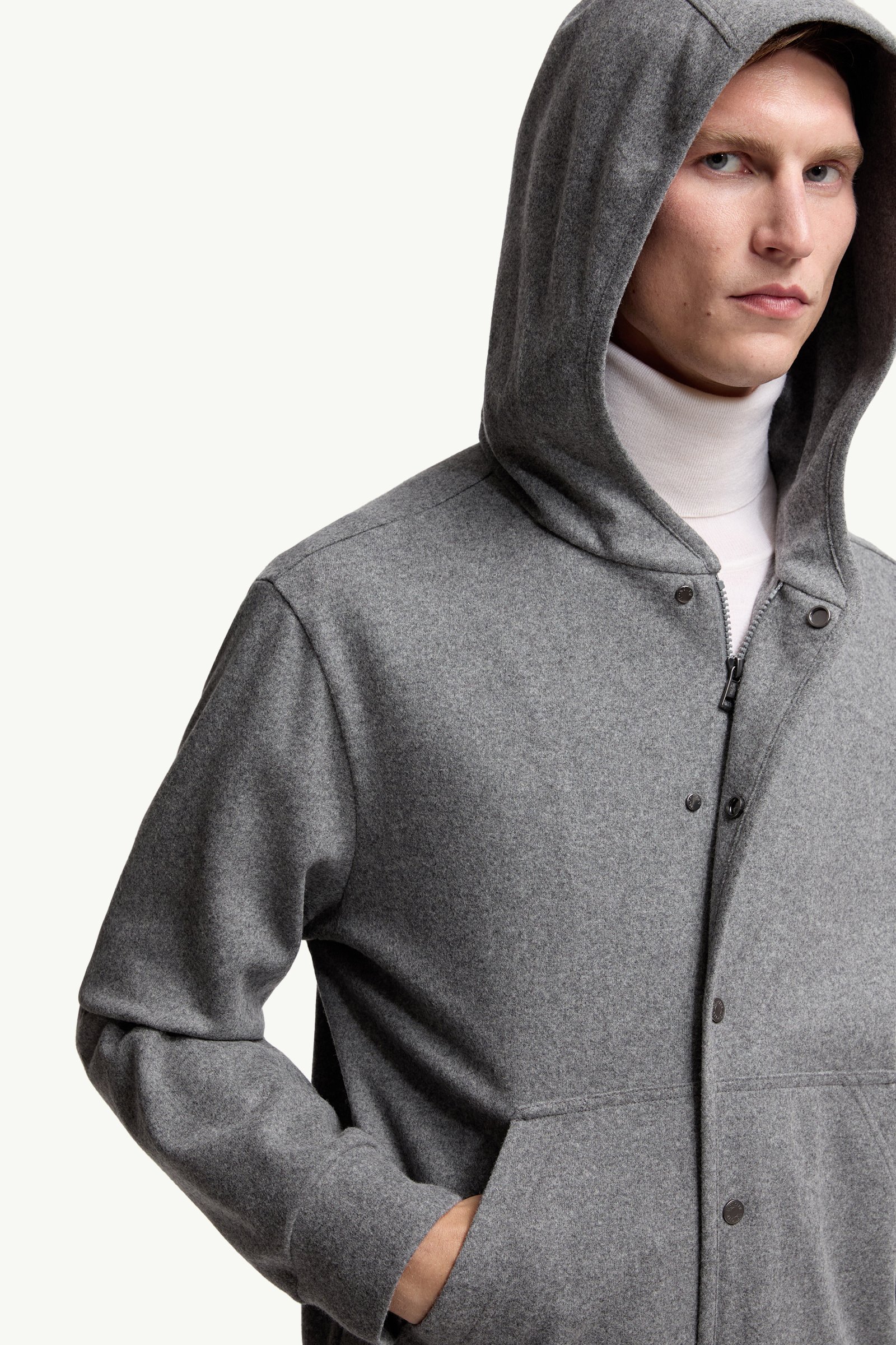 Grey Wool Blend Zip-Up Hoodie - Sweatshirts for Men | Moncler US