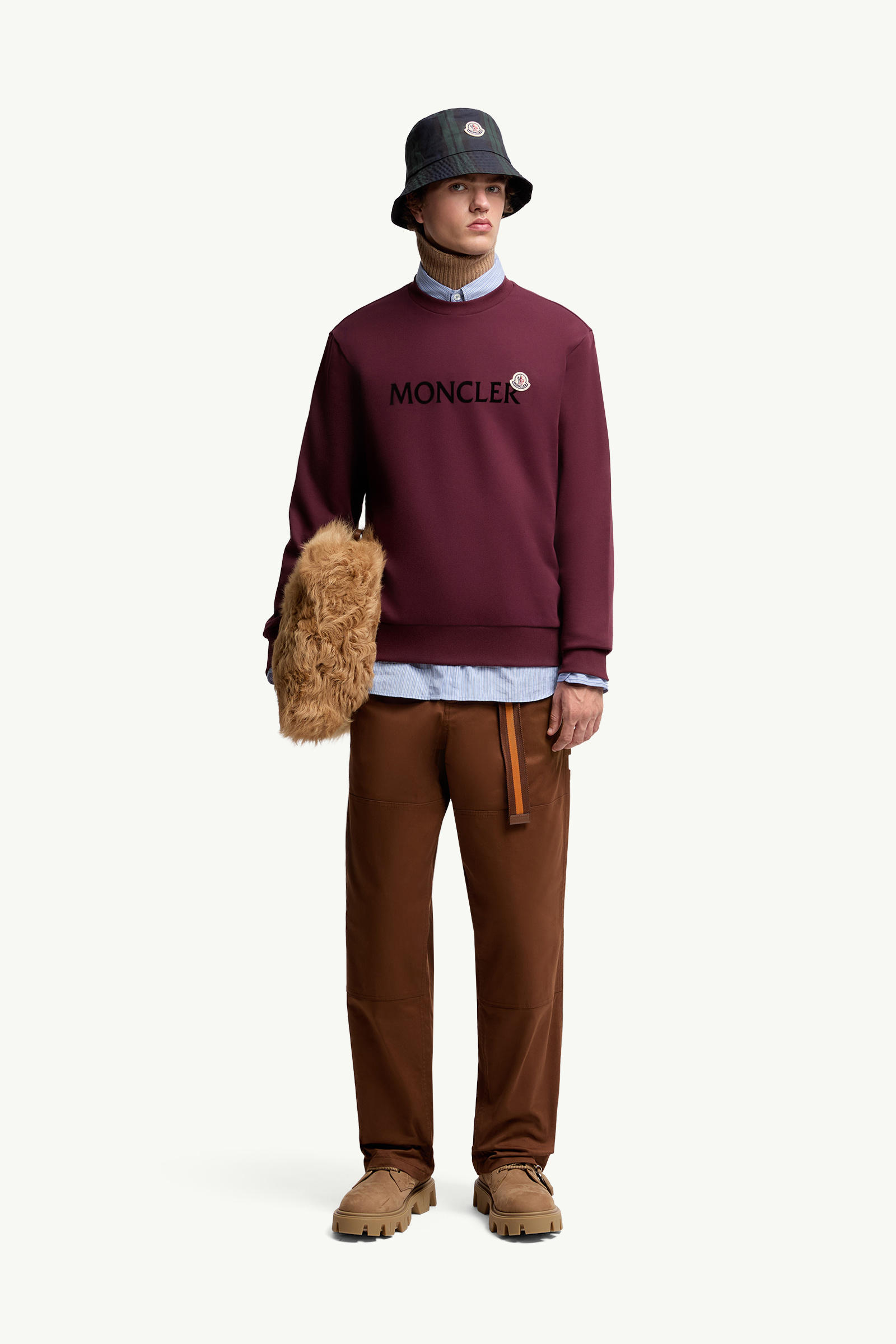 Logo Cotton Sweatshirt Men Burgundy Moncler 0