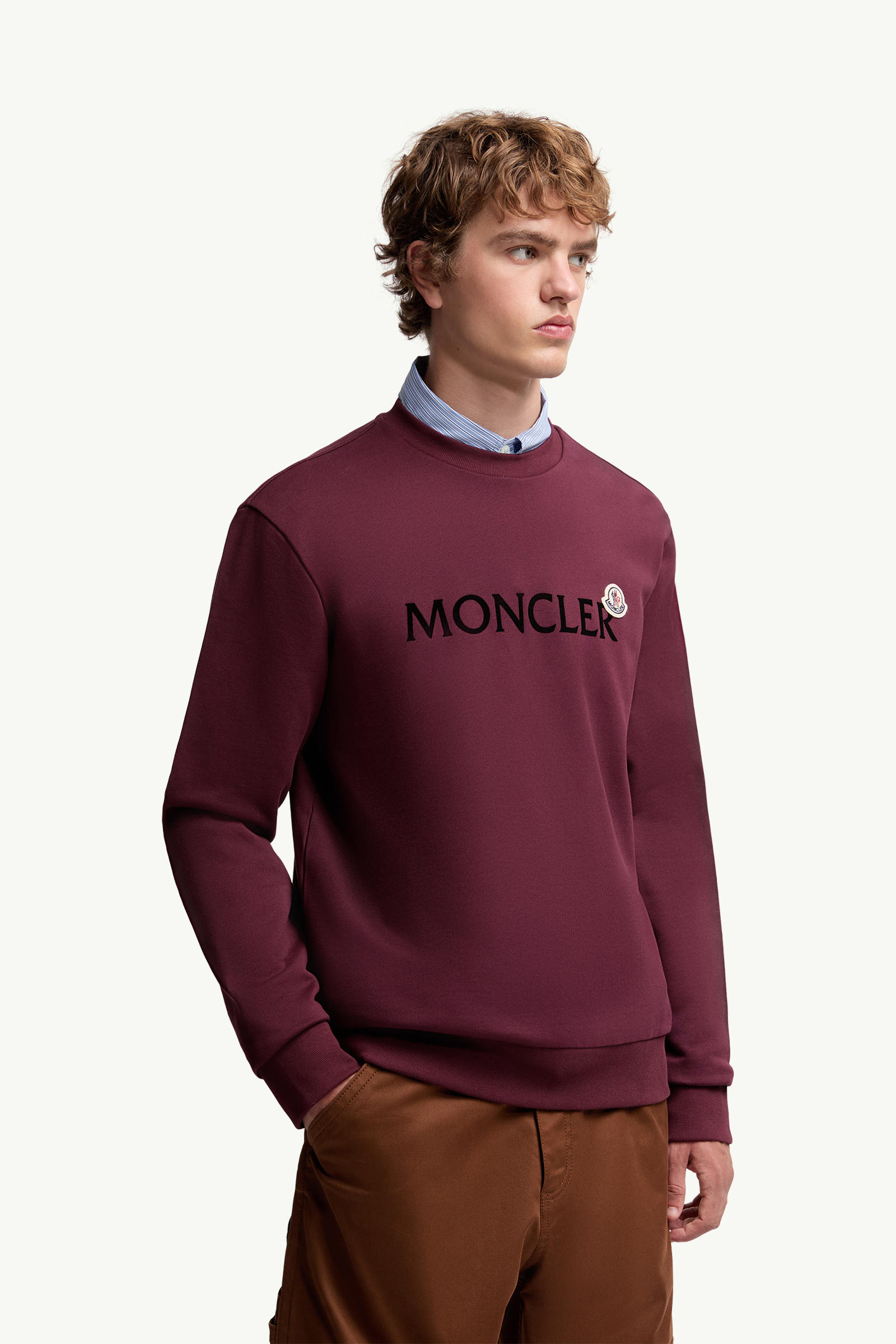 Logo Cotton Sweatshirt Men Burgundy Moncler 3