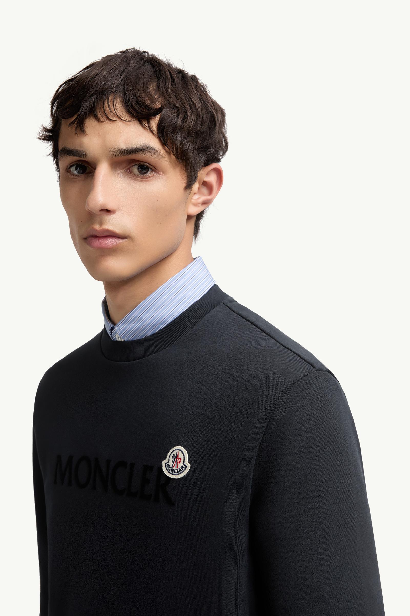 Logo Cotton Sweatshirt Men Night Blue Moncler 1