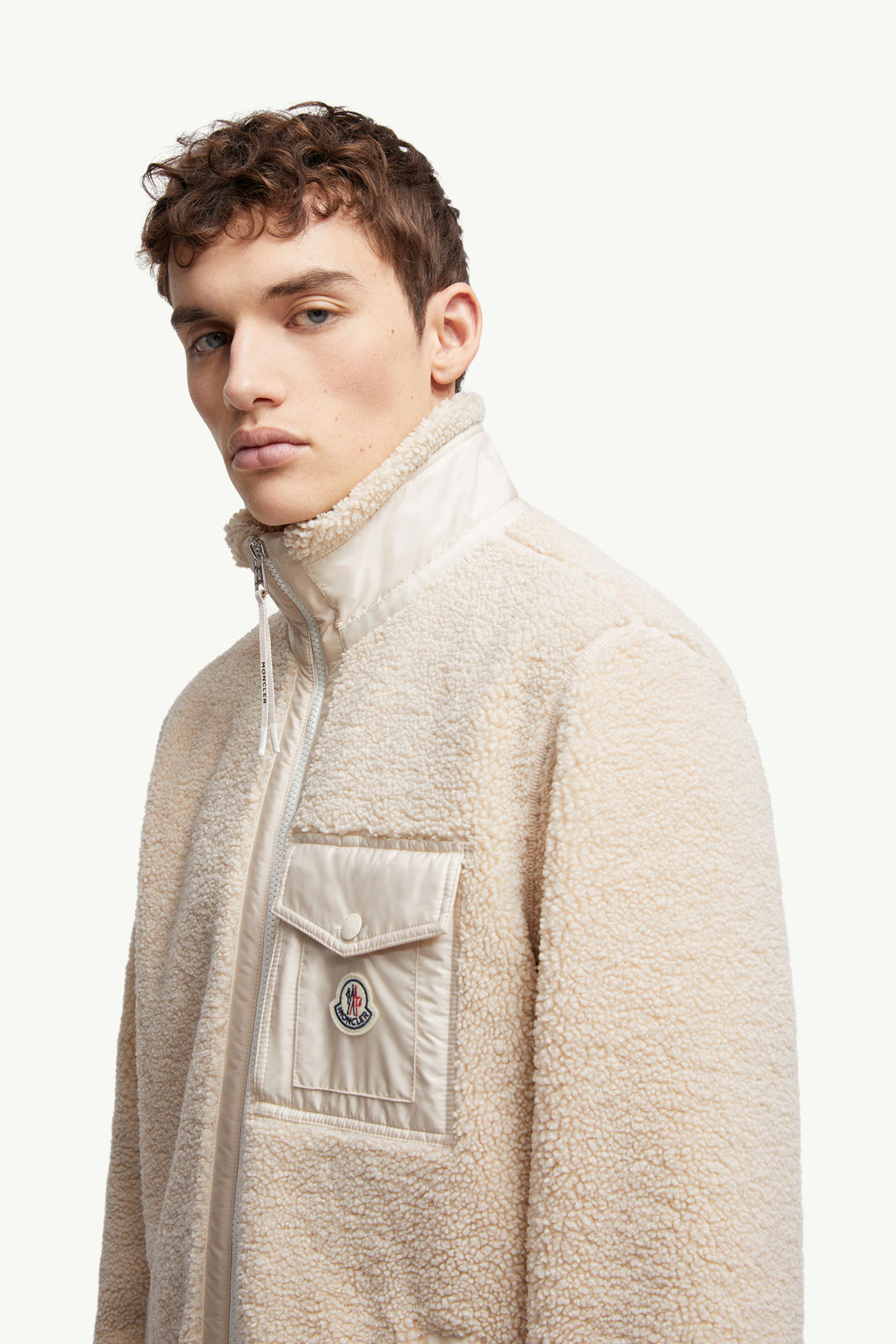 포켓 장식의 테디 집업 스웨트셔츠 남성 라이트 베이지 Moncler 1