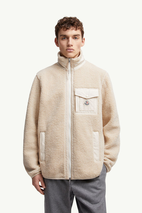 Sudadera con cremallera y bolsillo efecto peluche Hombre Beige Claro Moncler 3