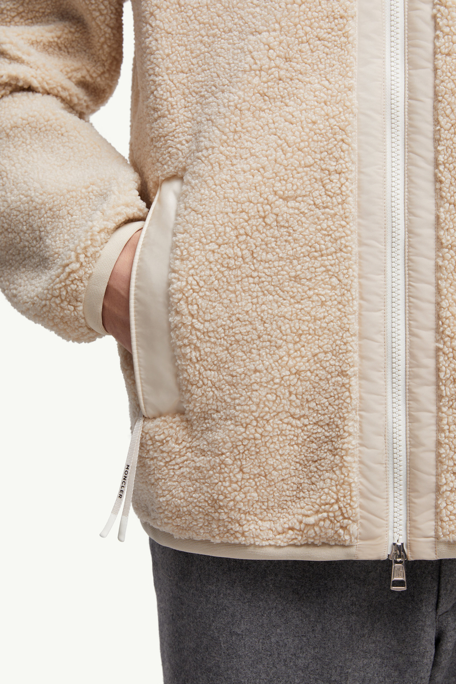 Teddy Zip-Up Sweatshirt with Pocket Men Light Beige Moncler 5