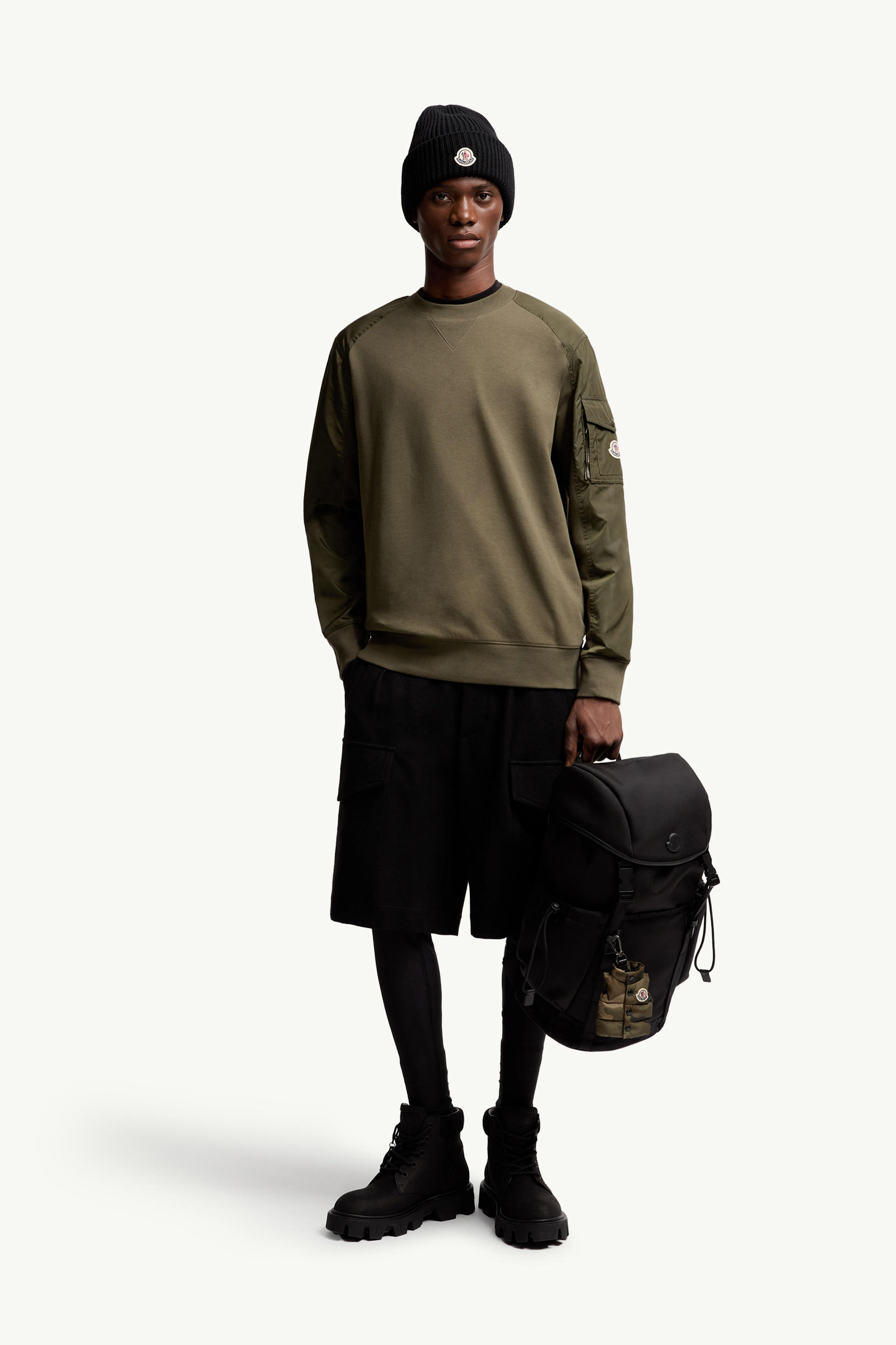 Cotton Blend Sweatshirt Men Olive Green Moncler 0