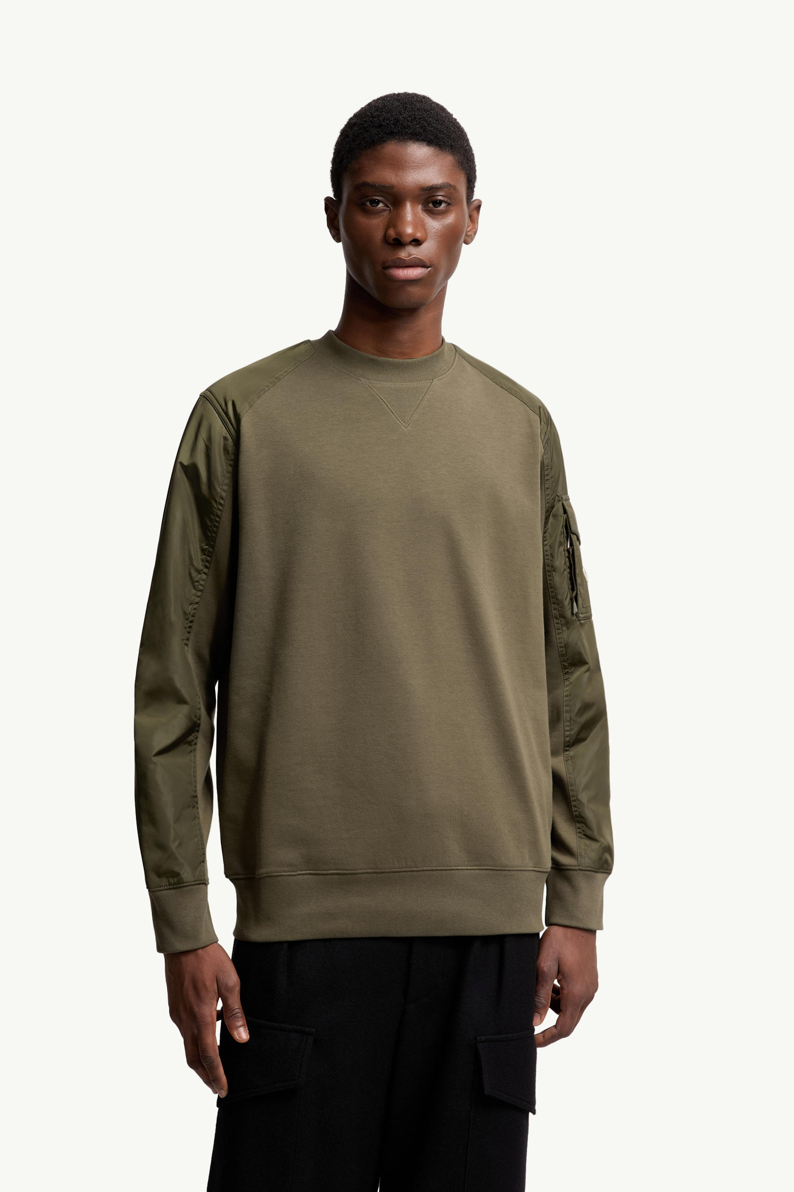 Cotton Blend Sweatshirt Men Olive Green Moncler 3