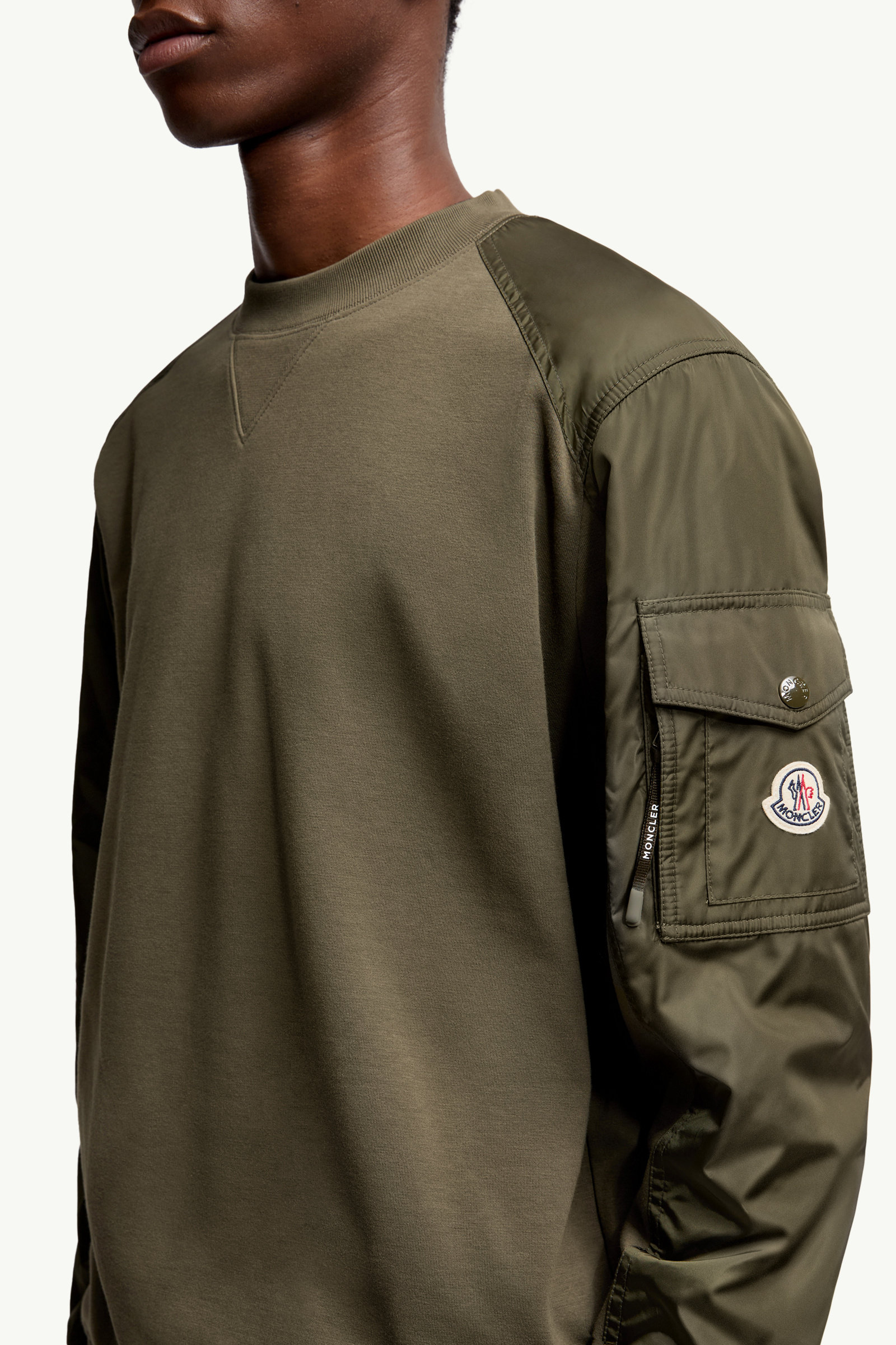 Cotton Blend Sweatshirt Men Olive Green Moncler 5