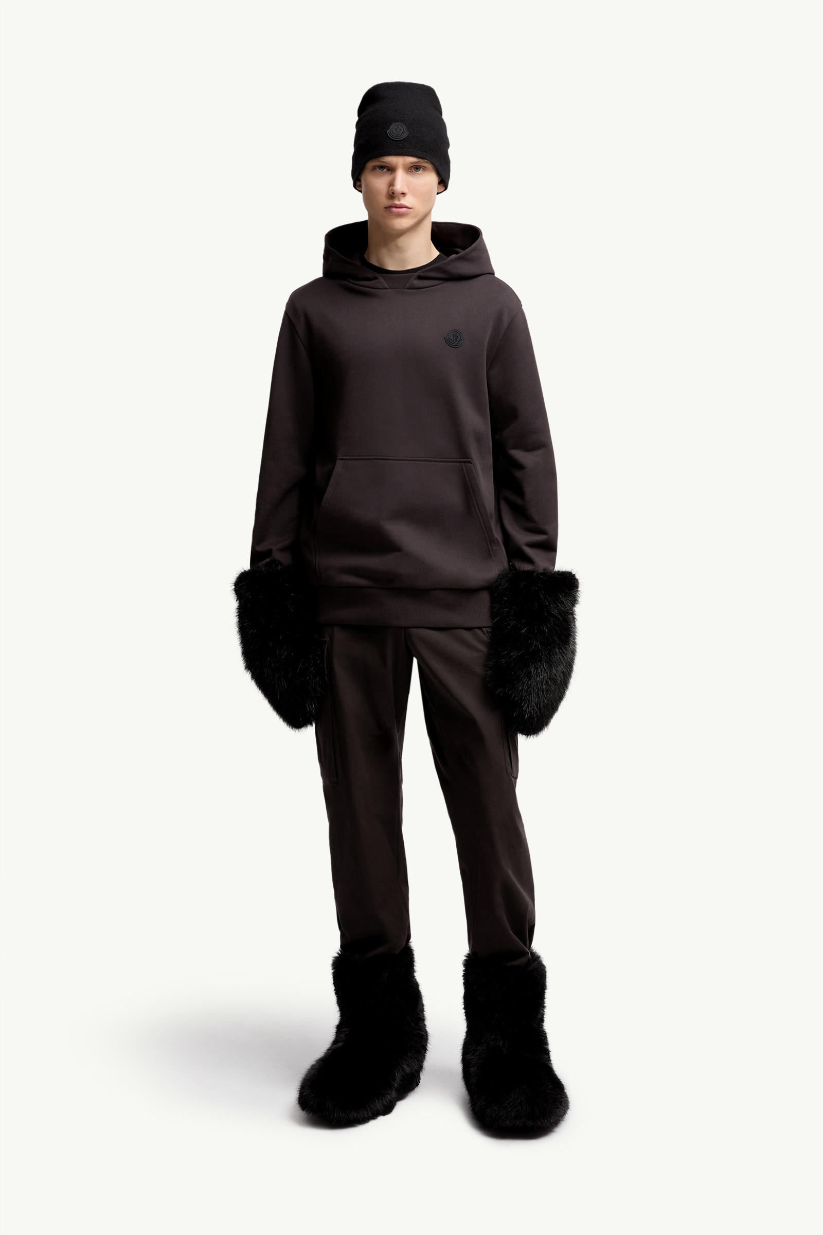 Tonal Back Logo Cotton Hoodie Men Dark Brown Moncler 0