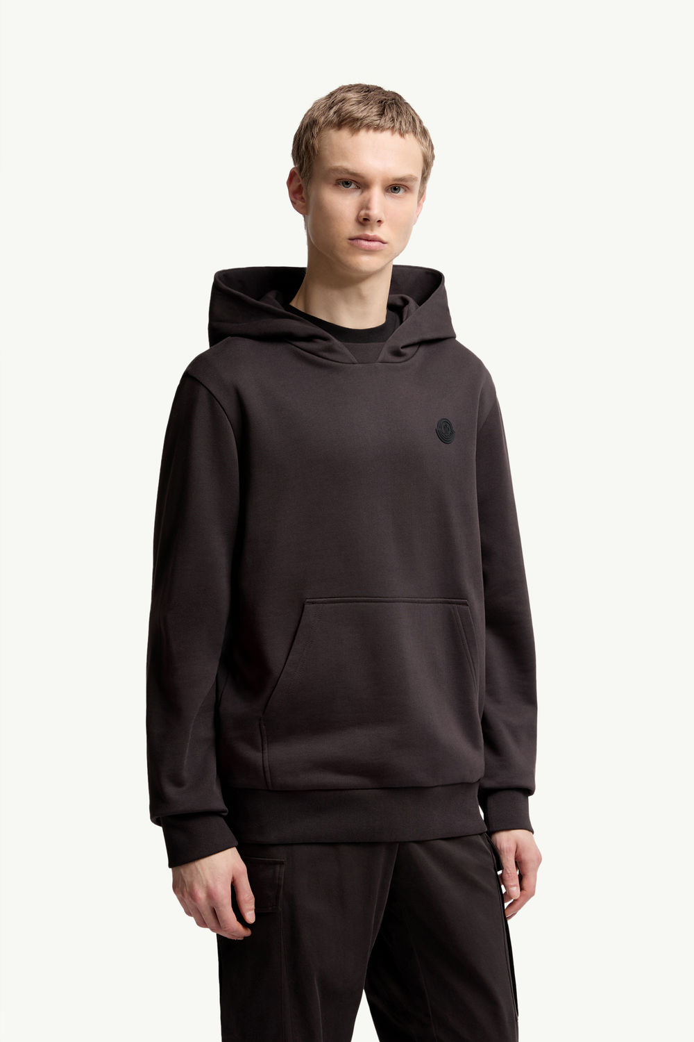 Tonal Back Logo Cotton Hoodie Men Dark Brown Moncler 3