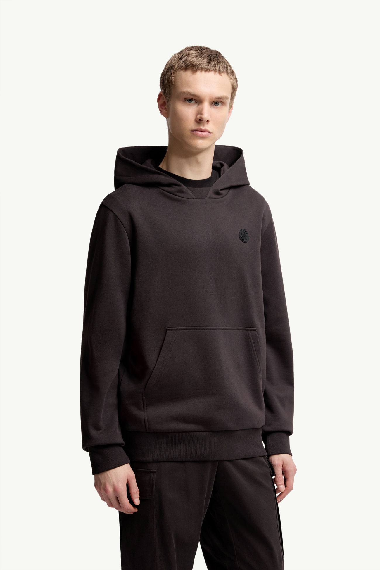 Tonal Back Logo Cotton Hoodie Men Dark Brown Moncler 3
