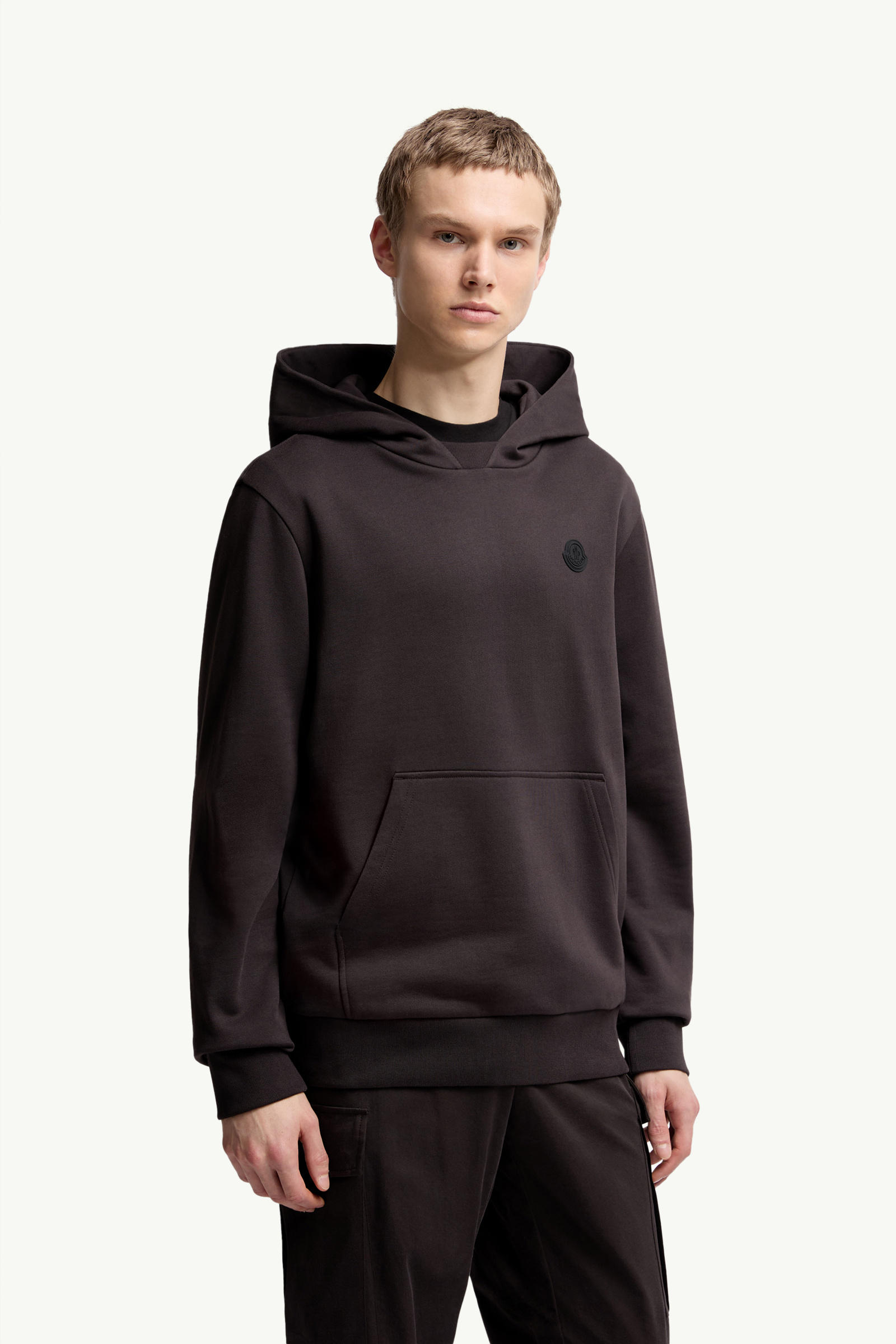 Tonal Back Logo Cotton Hoodie Men Dark Brown Moncler 3