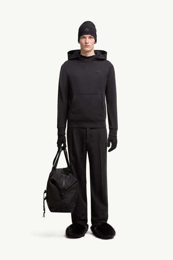 Tonal Back Logo Cotton Hoodie Men Black Moncler 0