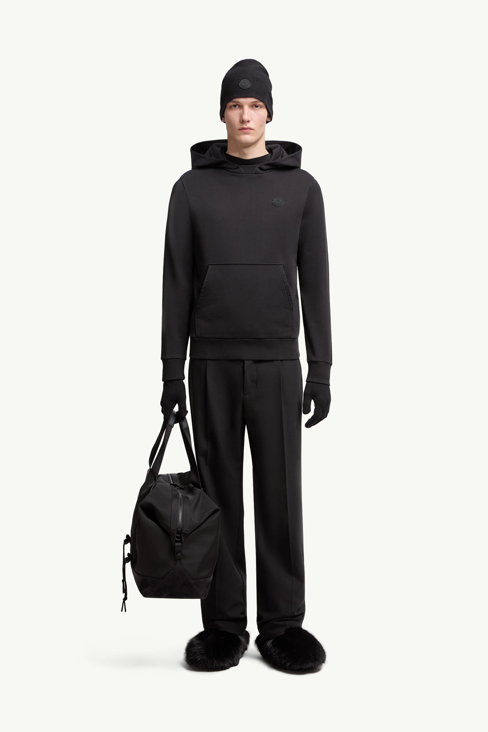Tonal Back Logo Cotton Hoodie Men Black Moncler 0