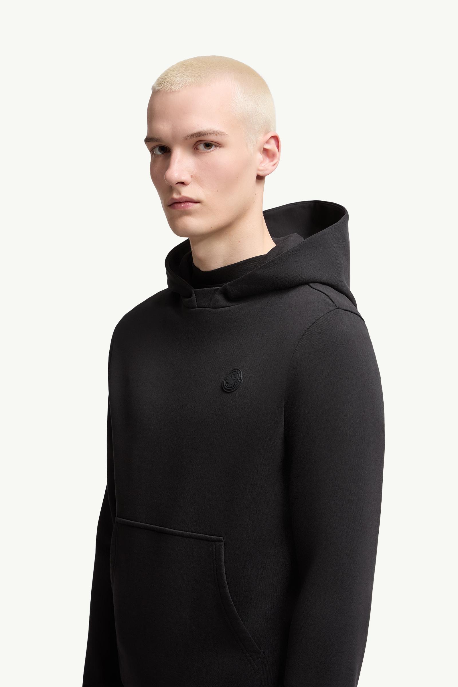 Tonal Back Logo Cotton Hoodie Men Black Moncler 1