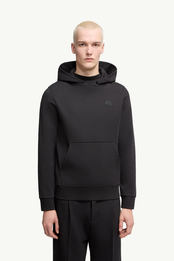Tonal Back Logo Cotton Hoodie Men Black Moncler 3