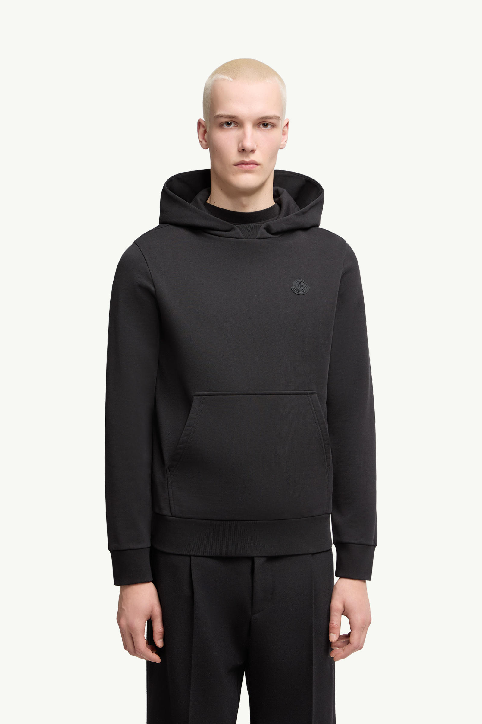 Tonal Back Logo Cotton Hoodie Men Black Moncler 3