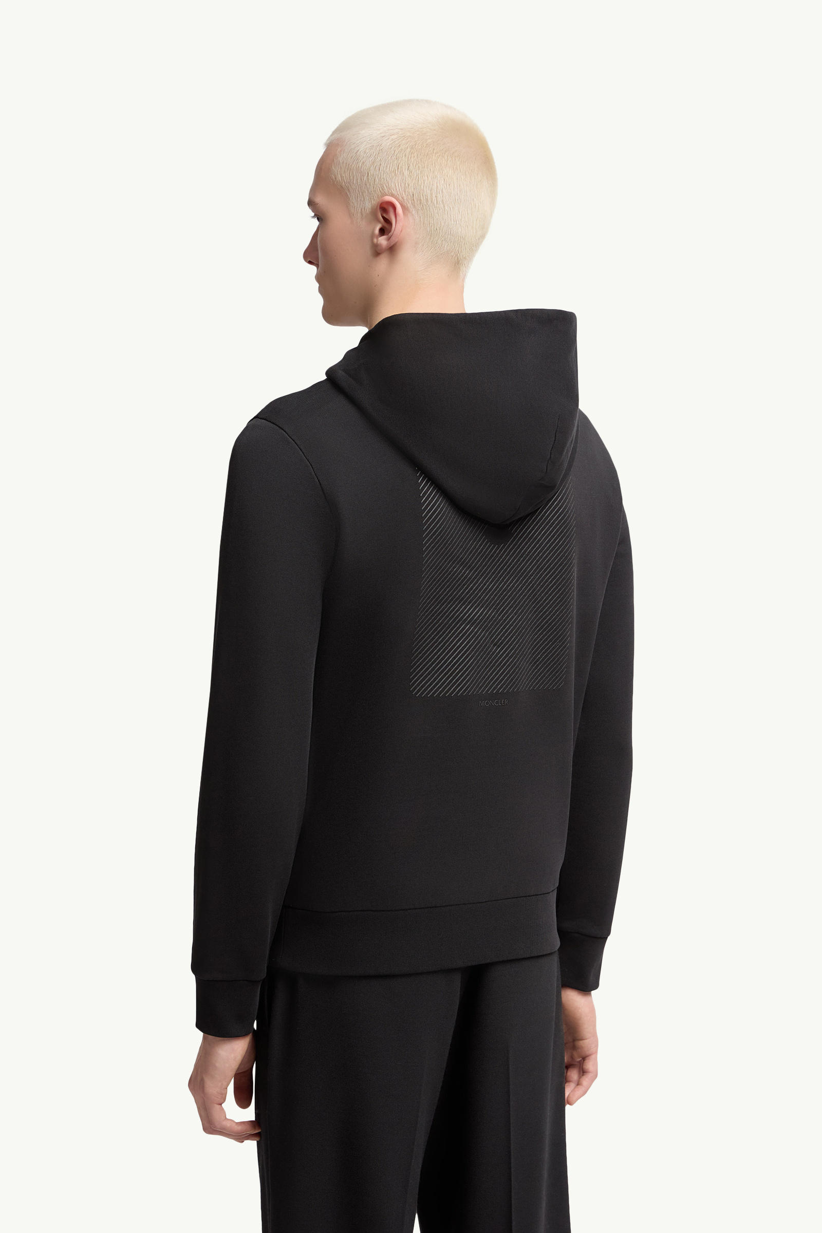 Tonal Back Logo Cotton Hoodie Men Black Moncler 4