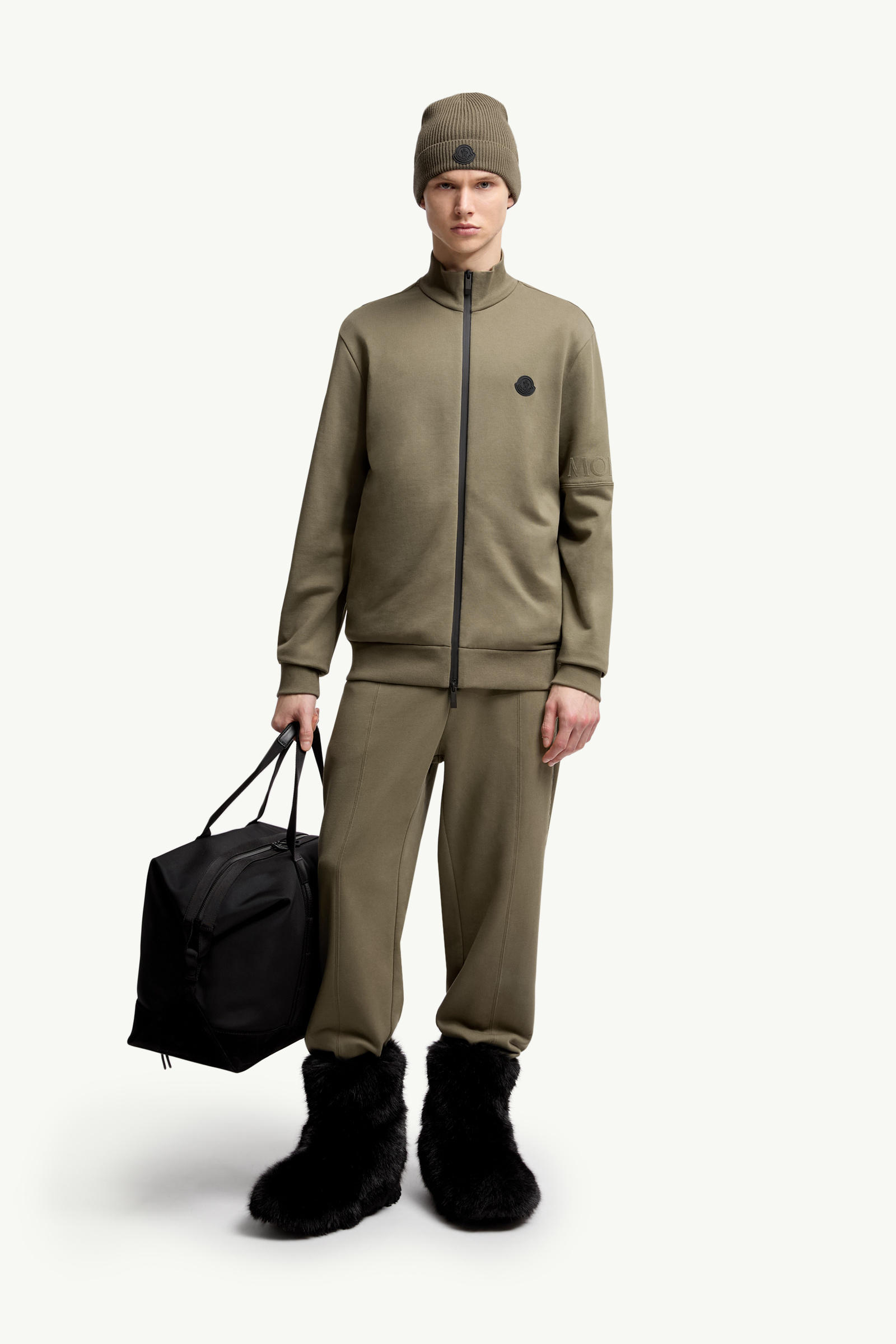 Sweatshirt mit Reißverschluss aus Baumwolle Herren Olivgrün Moncler 0