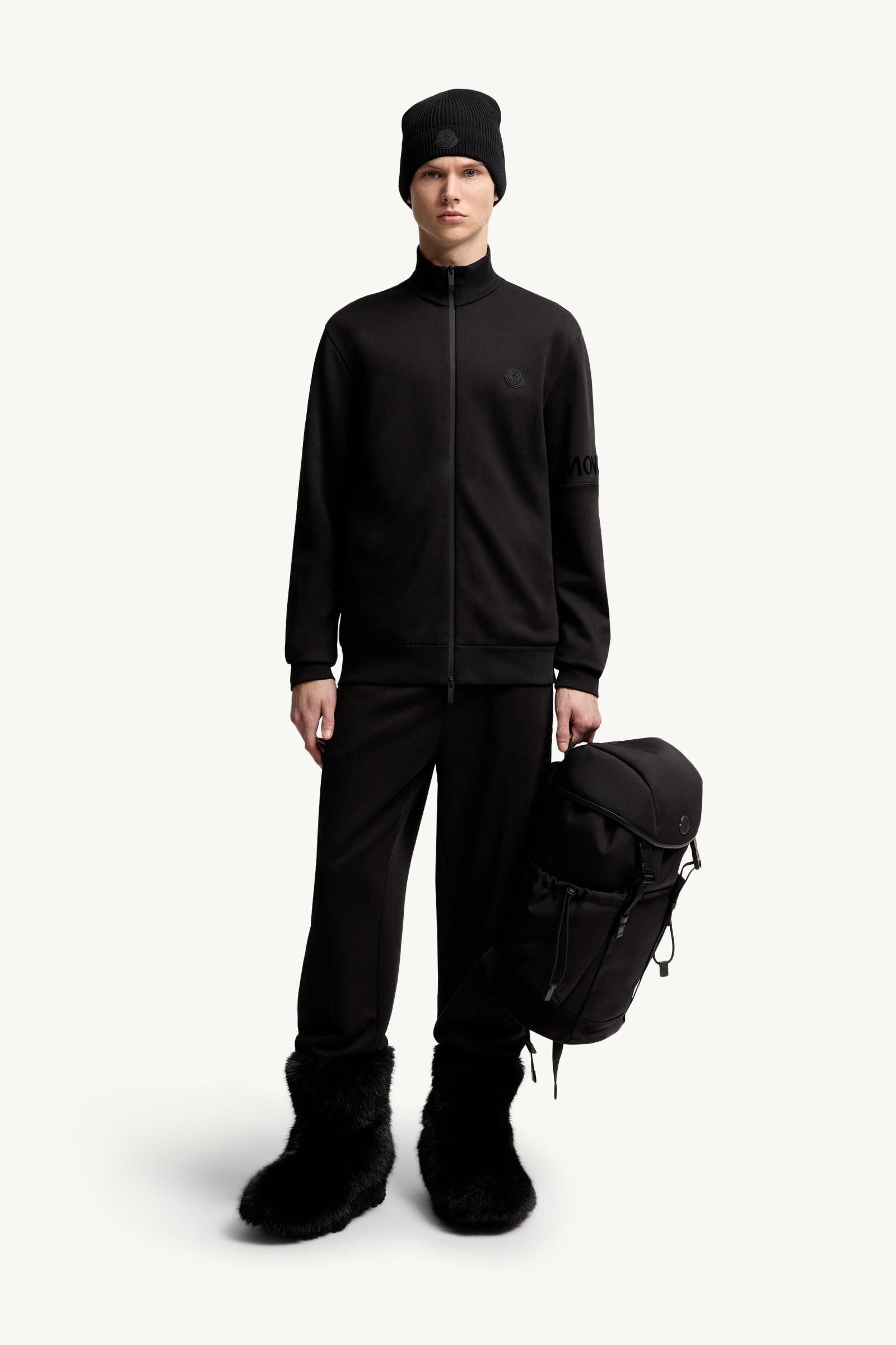 Cotton Zip-Up Sweatshirt Men Black Moncler 0