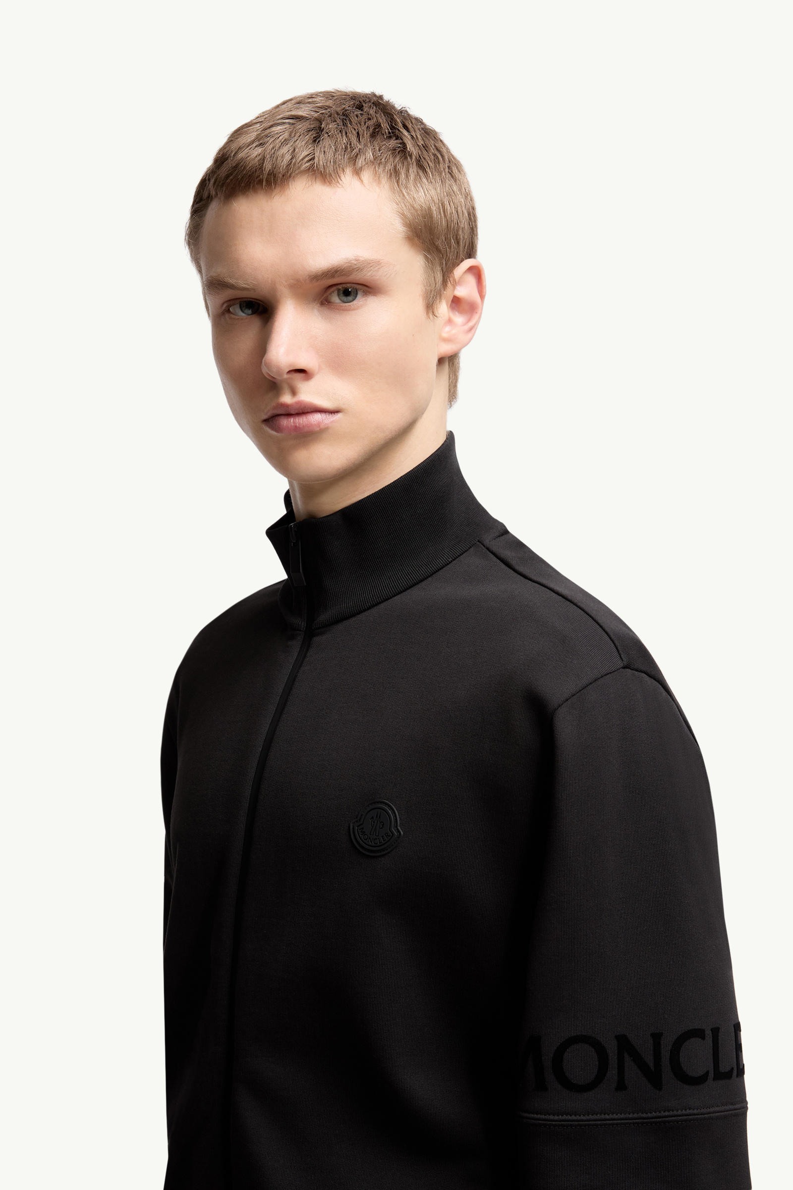 Cotton Zip-Up Sweatshirt Men Black Moncler 1