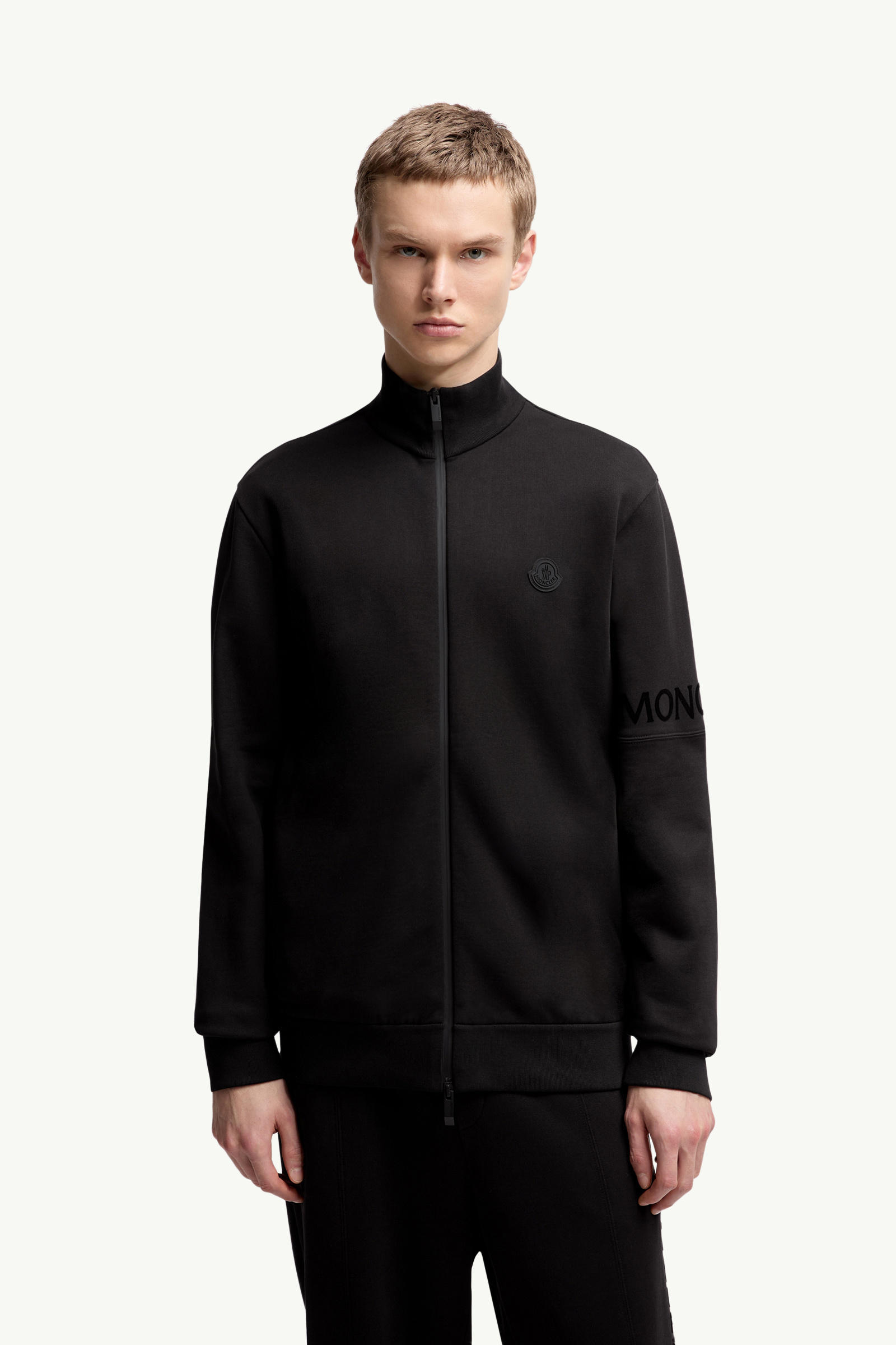 Cotton Zip-Up Sweatshirt Men Black Moncler 3