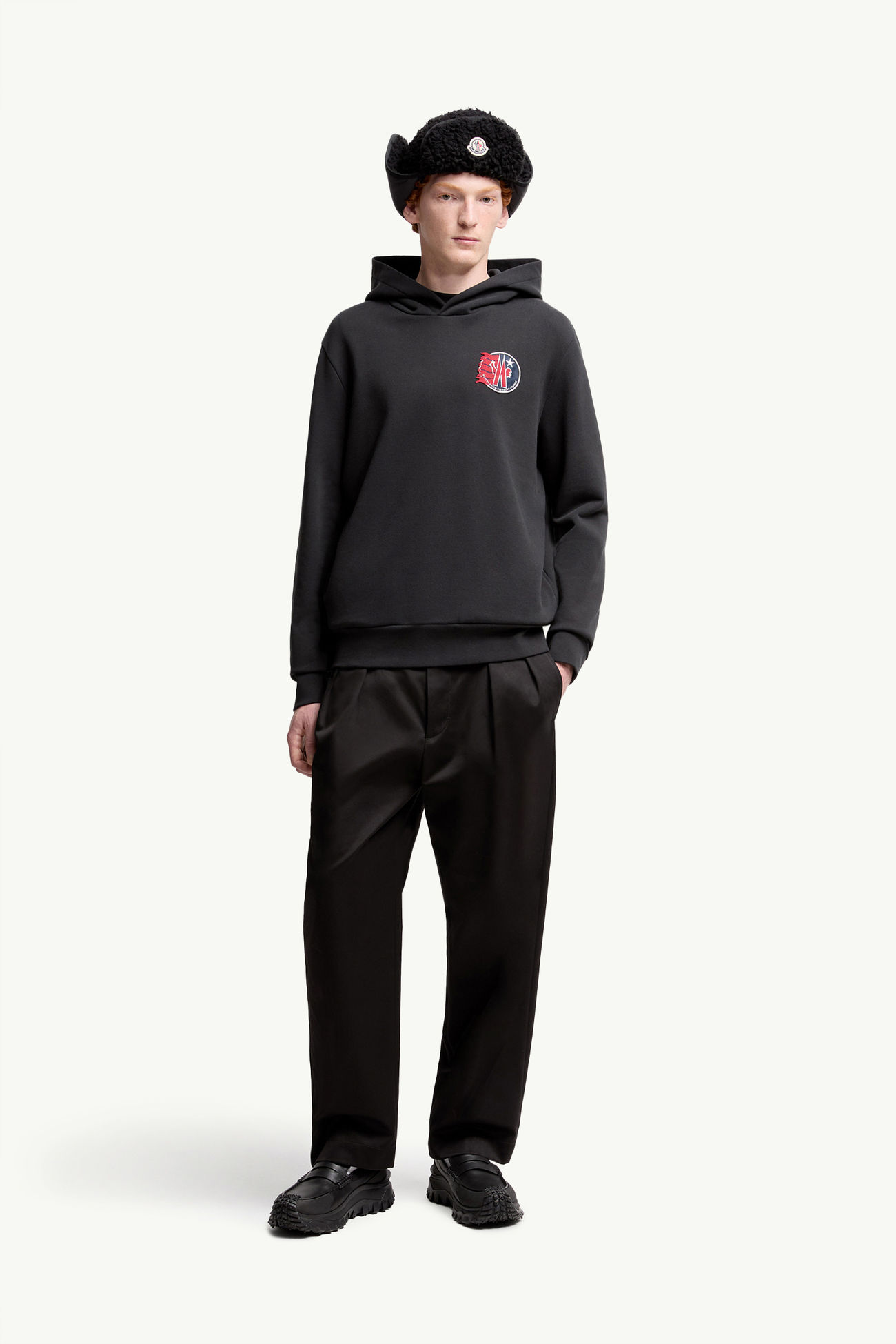 Sudadera de algodón con capucha y parche con logotipo de estrella Hombre Negro Moncler 0