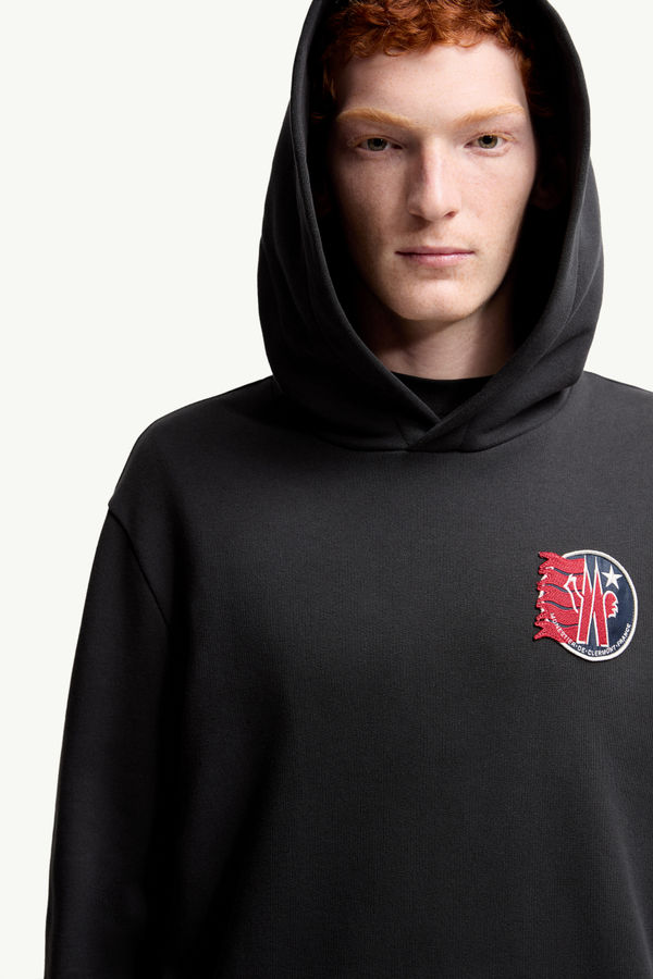 Star Logo Patch Cotton Hoodie Men Black Moncler 5