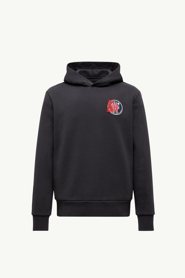 Star Logo Patch Cotton Hoodie Men Black Moncler 2