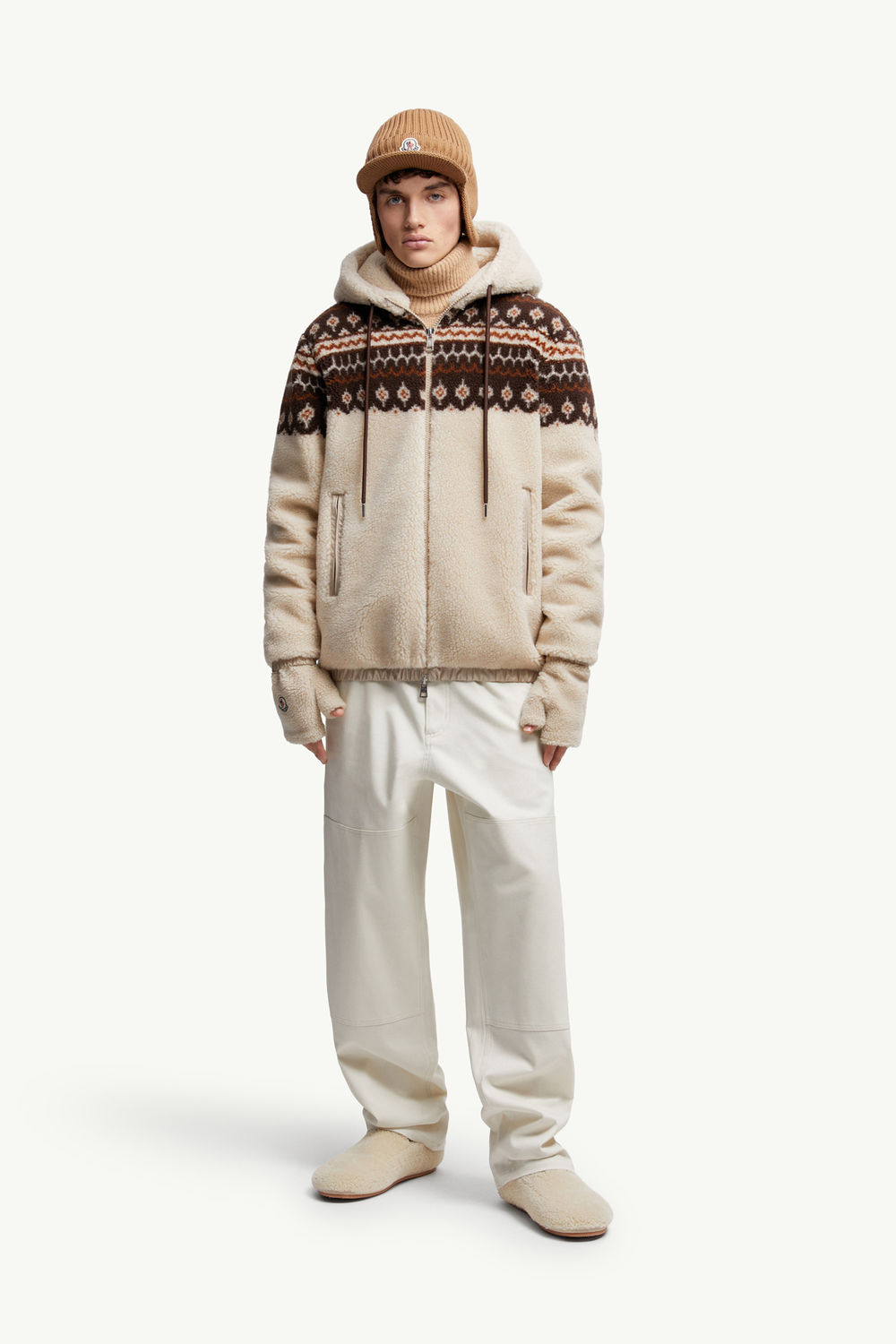 Geometric Jacquard Wool Blend Hoodie Men Multicolour Moncler 0