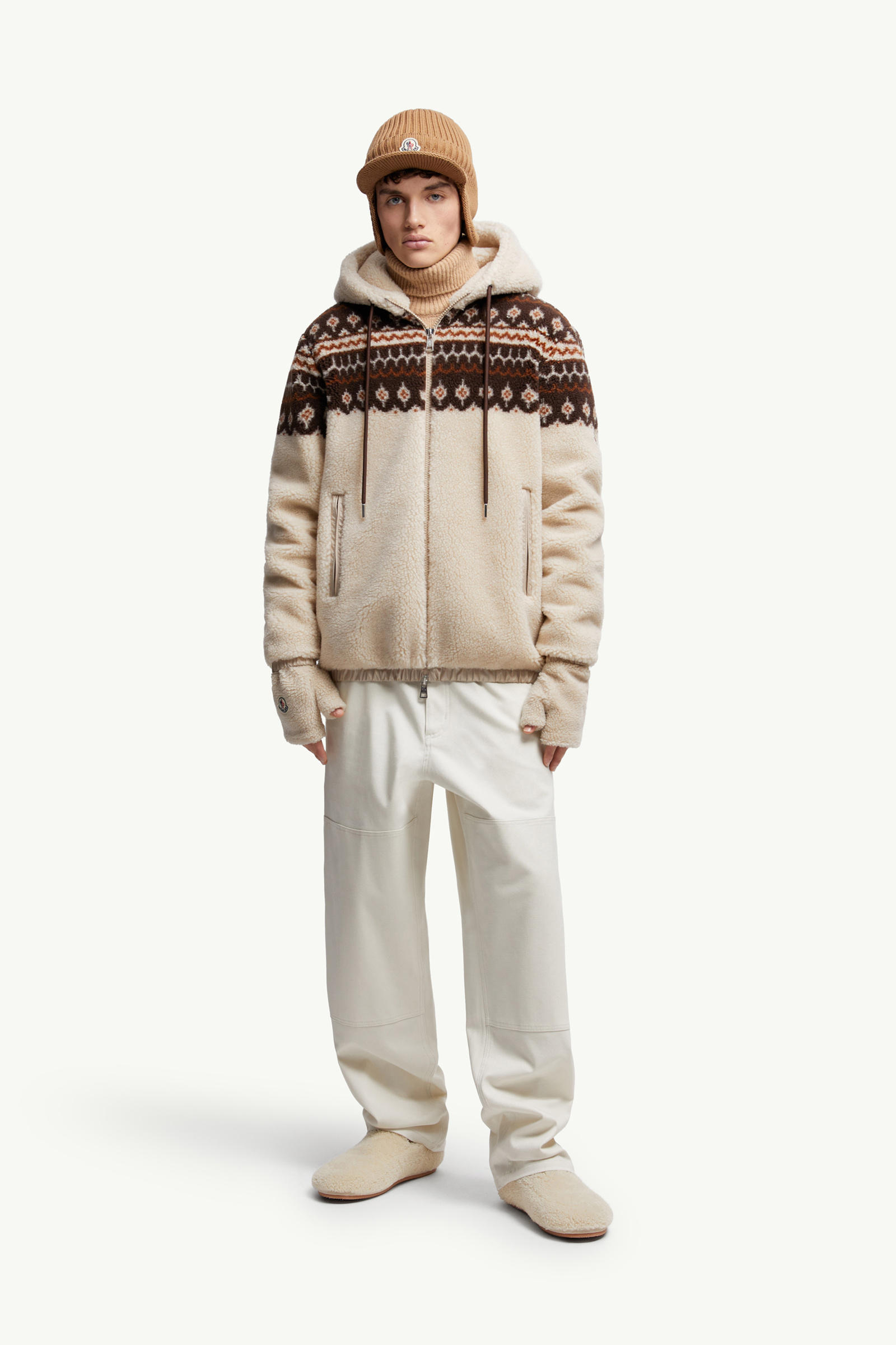 Geometric Jacquard Wool Blend Hoodie Men Multicolour Moncler 0