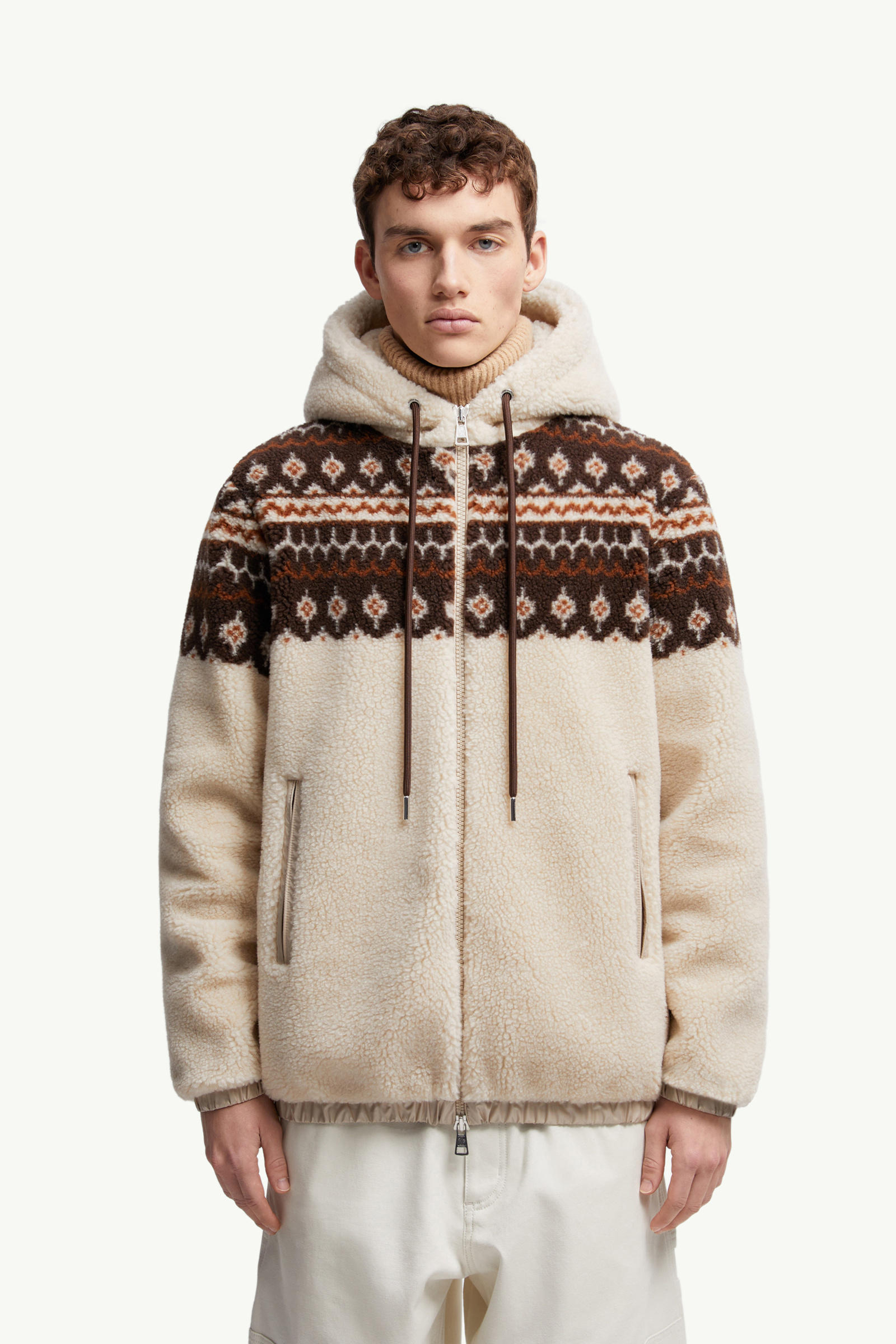 Geometric Jacquard Wool Blend Hoodie Men Multicolour Moncler 3