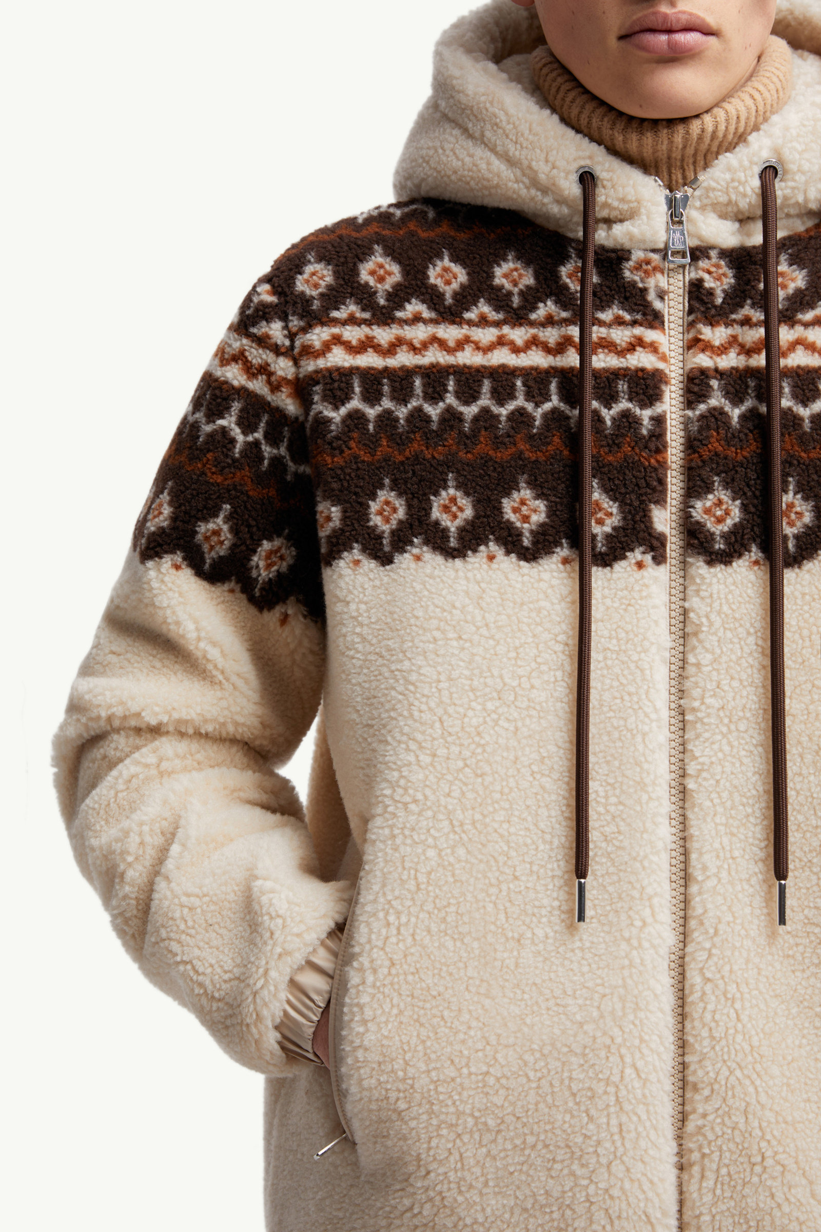 Geometric Jacquard Wool Blend Hoodie Men Multicolour Moncler 6