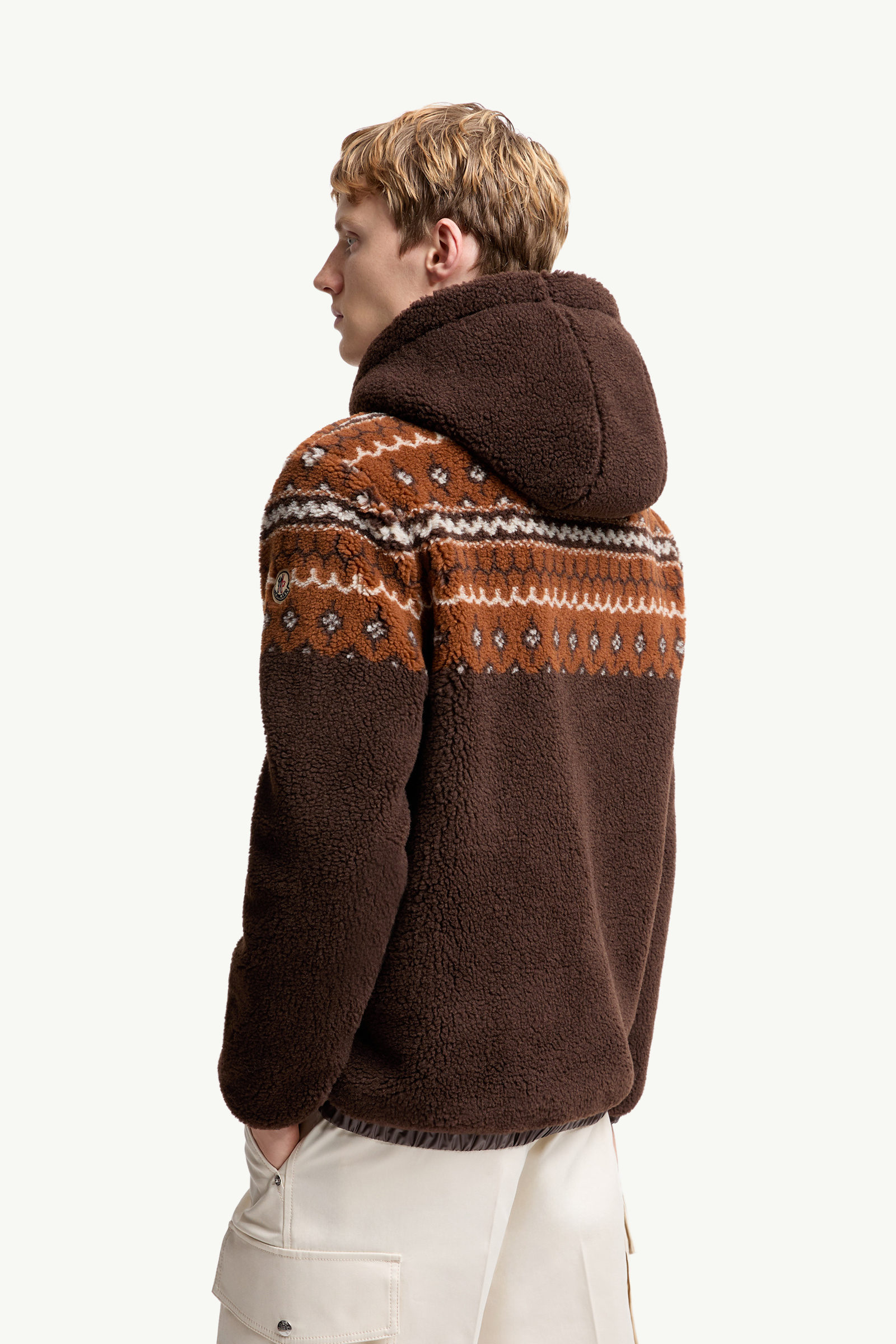 Geometric Jacquard Wool Blend Hoodie Men Brown Moncler 4
