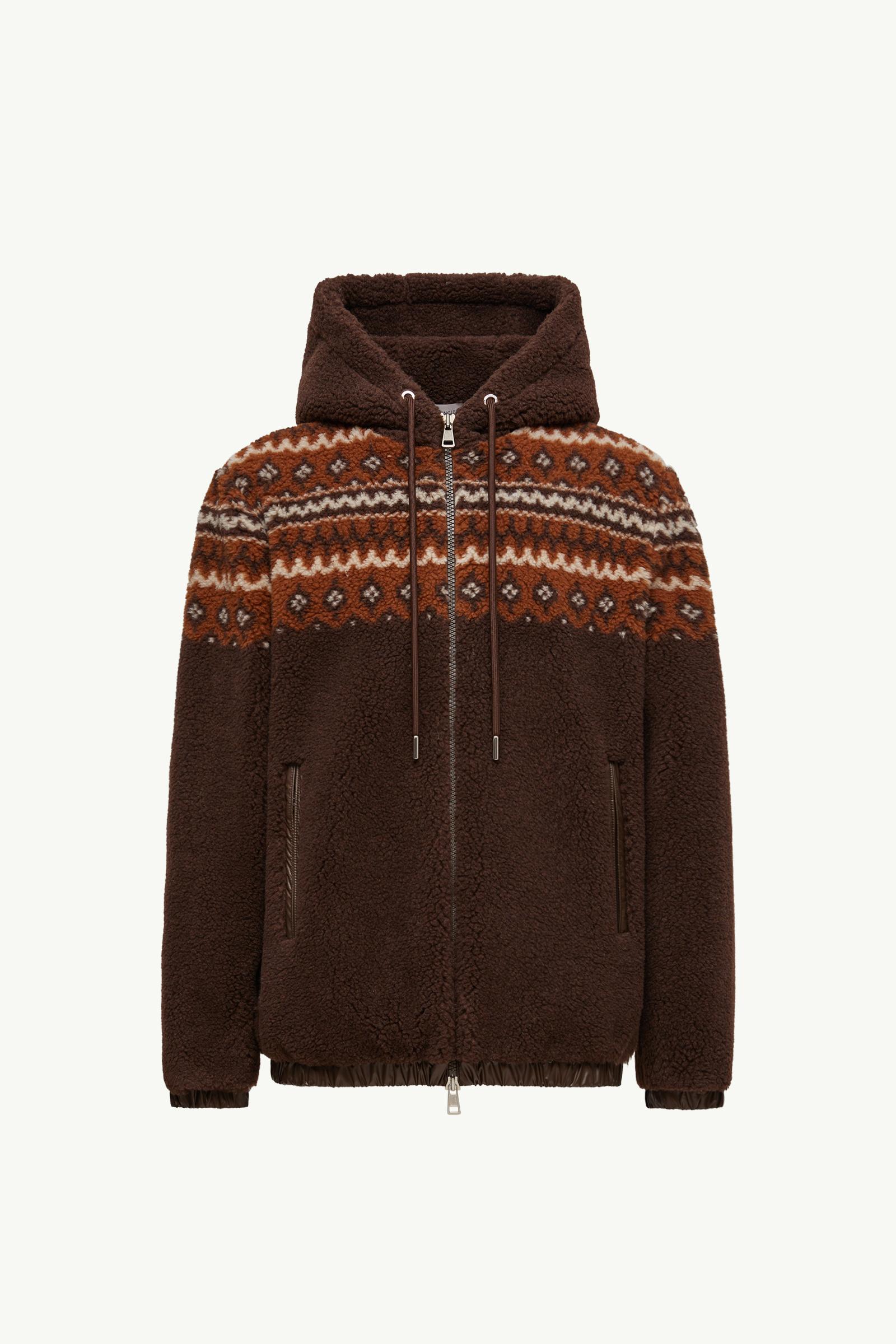 Brown Geometric Jacquard Wool Blend Hoodie - Sweatshirts for Men