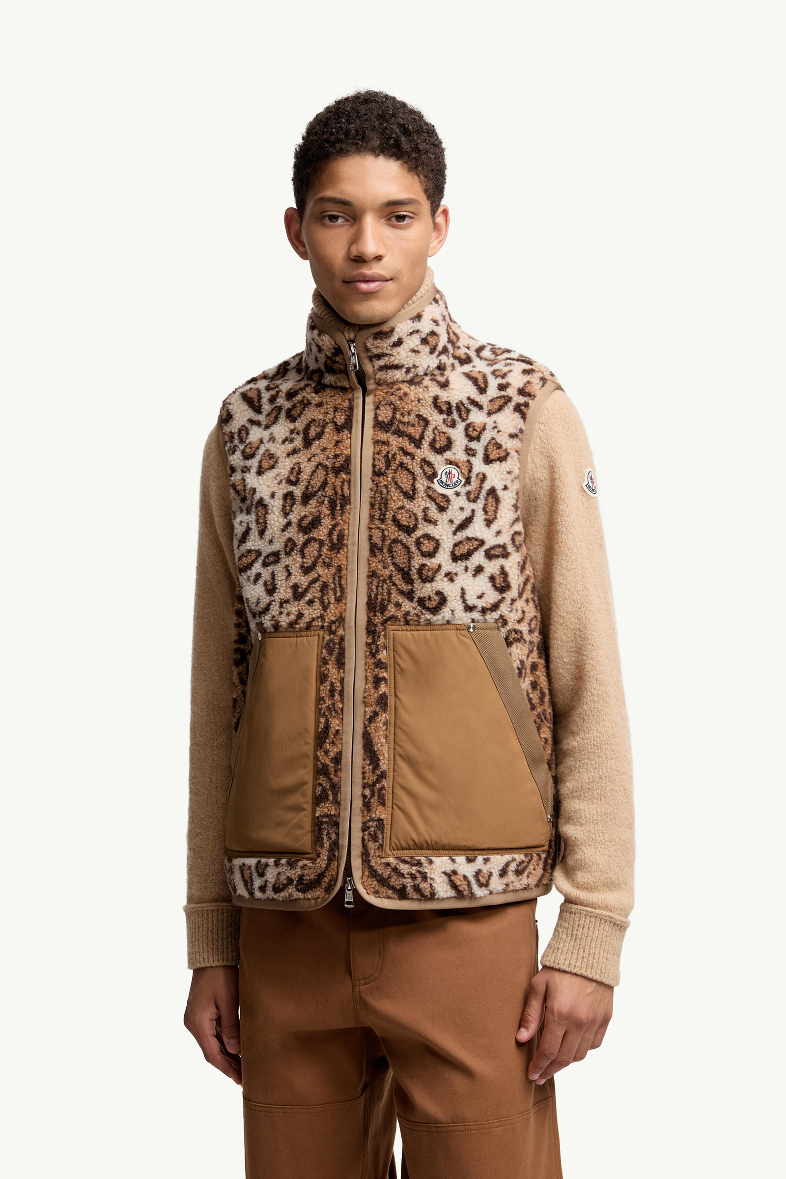Wool Blend Teddy Zip-Up gilet Men Beige Moncler 3