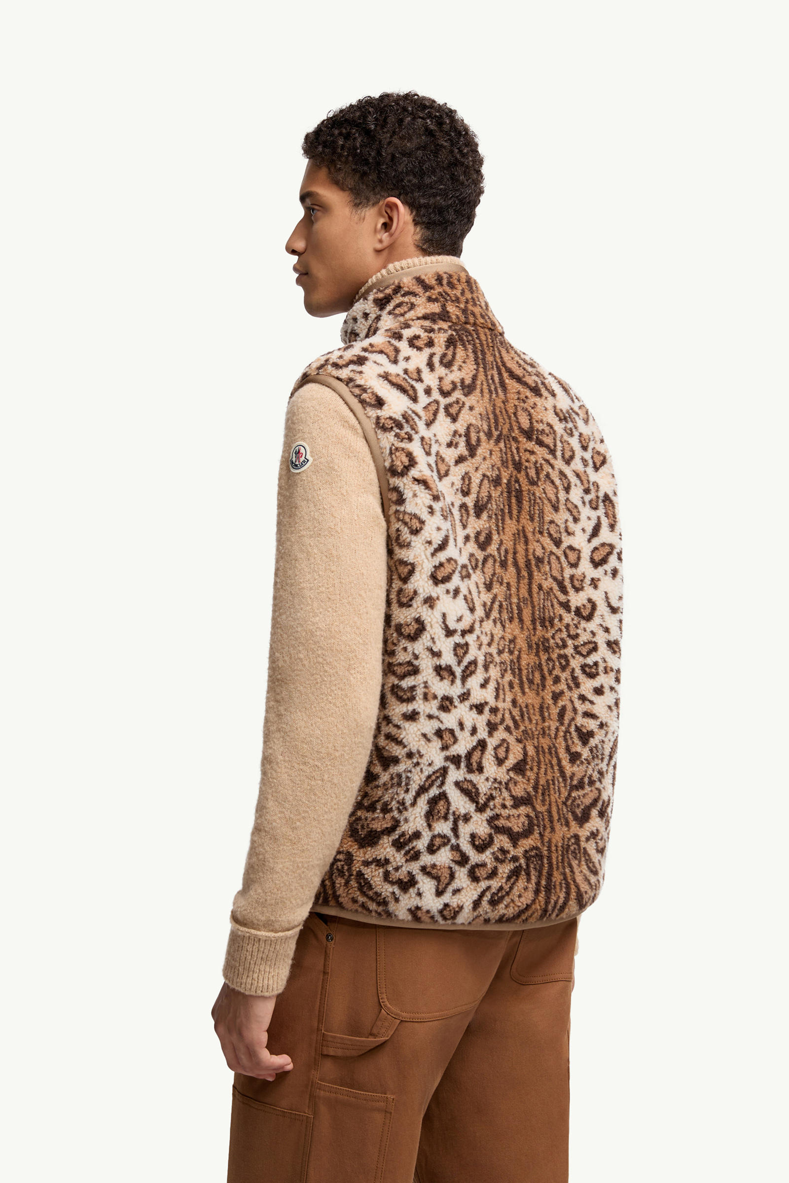 Wool Blend Teddy Zip-Up gilet Men Beige Moncler 4