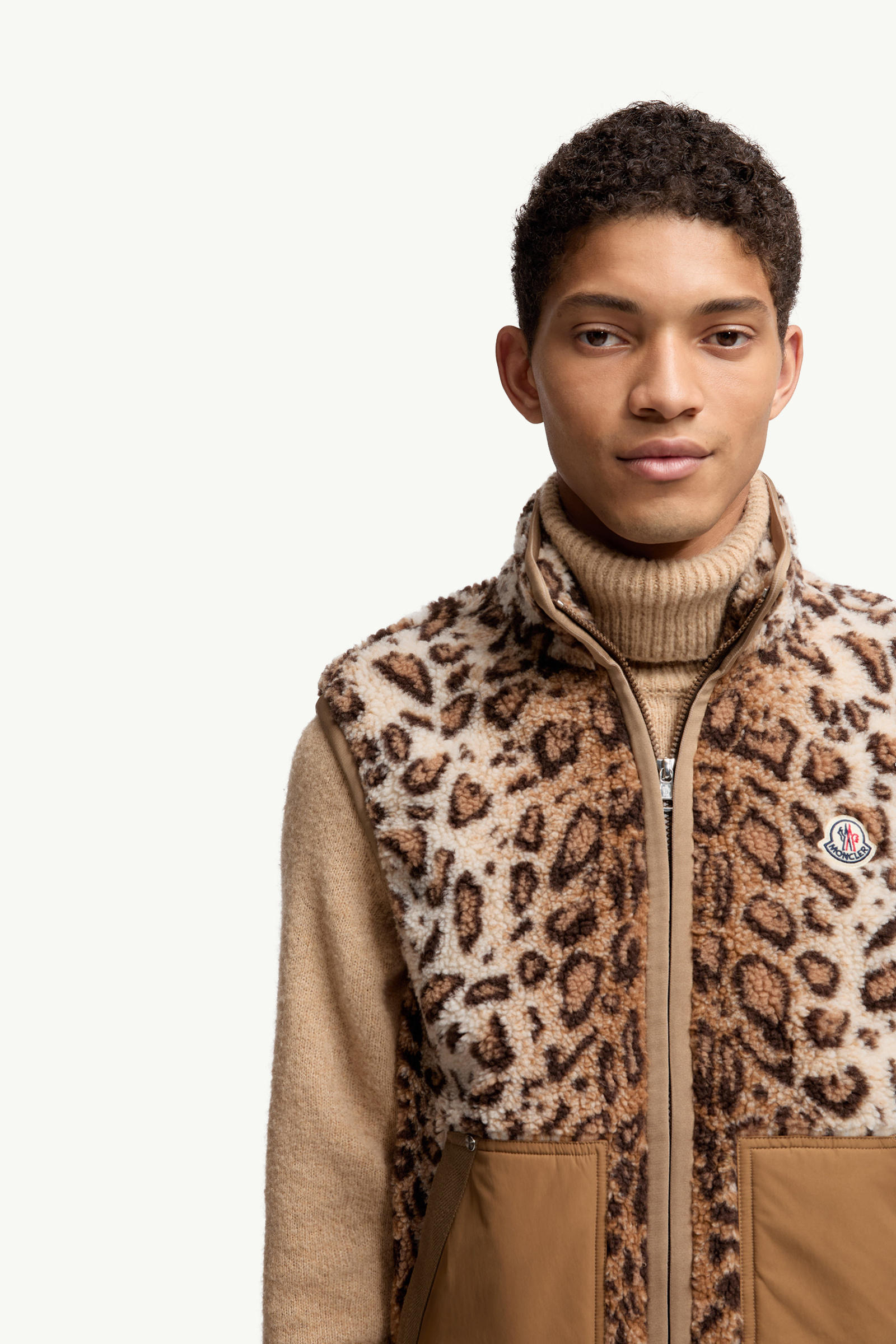 Wool Blend Teddy Zip-Up gilet Men Beige Moncler 5
