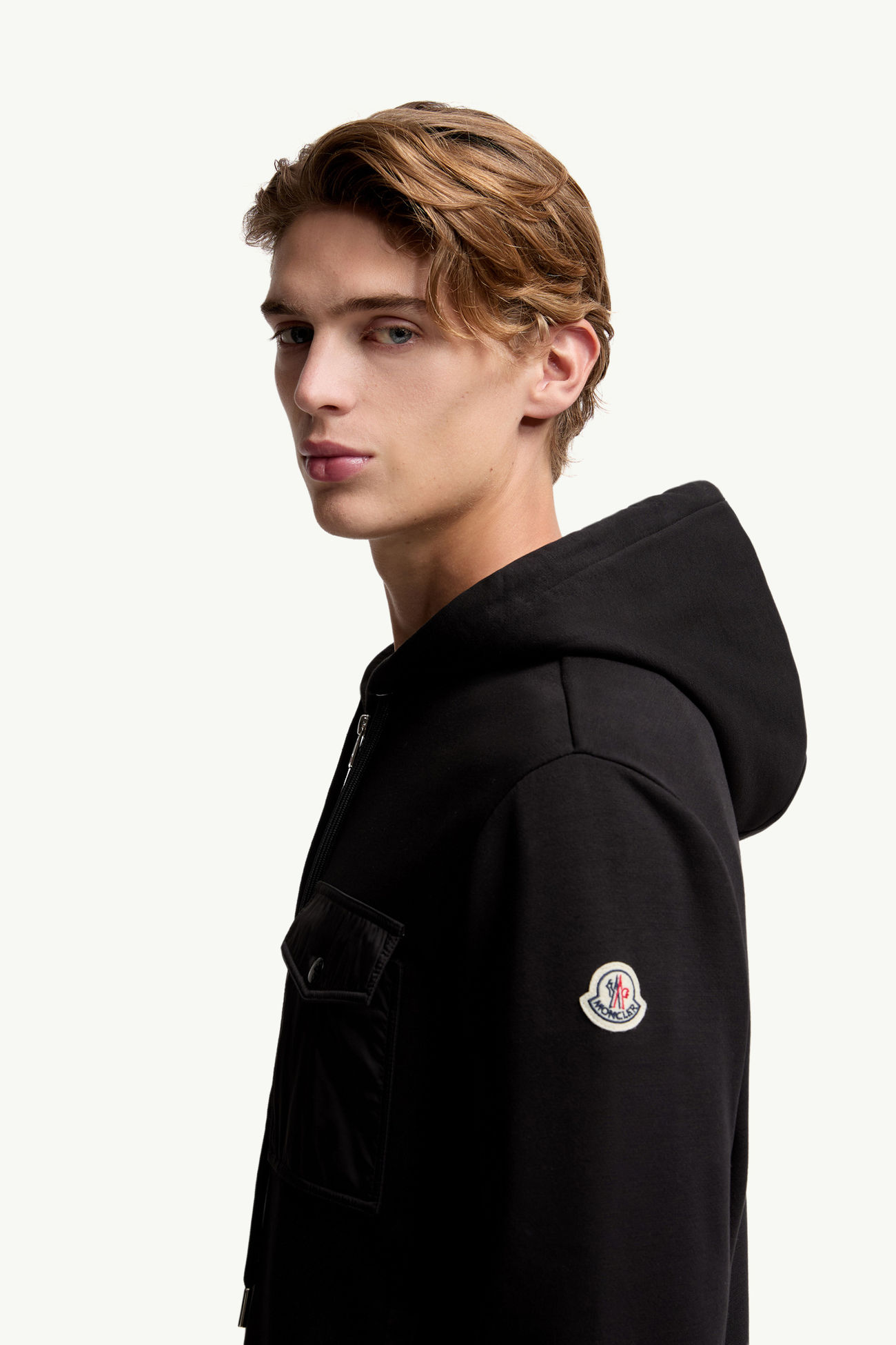 Cotton Blend Zip-Up Hoodie with Pocket Men Black Moncler 1