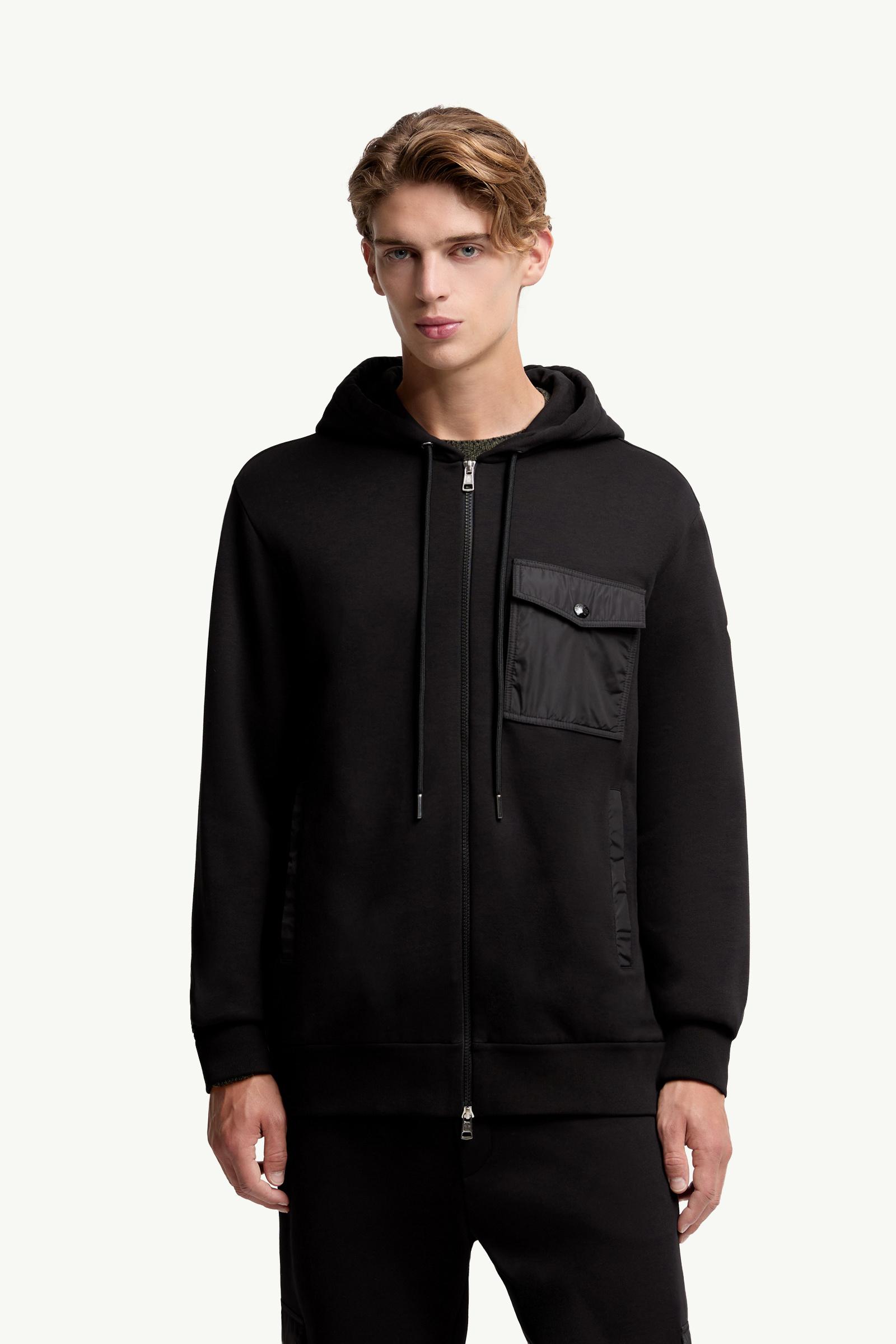Black Cotton Blend Zip-Up Hoodie with Pocket - Sweatshirts for Men