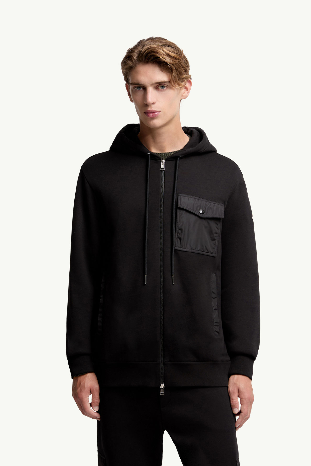 Cotton Blend Zip-Up Hoodie with Pocket Men Black Moncler 3