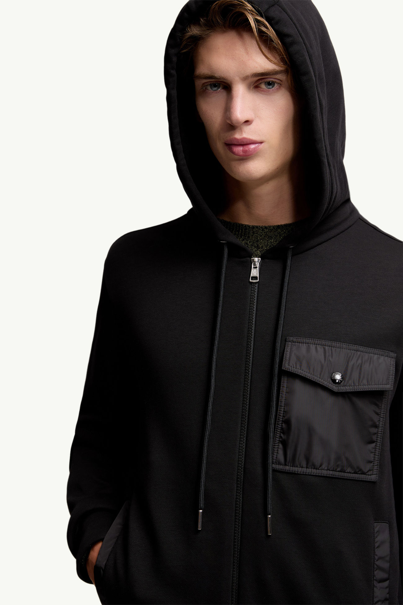 Sweat à capuche zippé en coton mélangé avec poche Hommes Noir Moncler 5