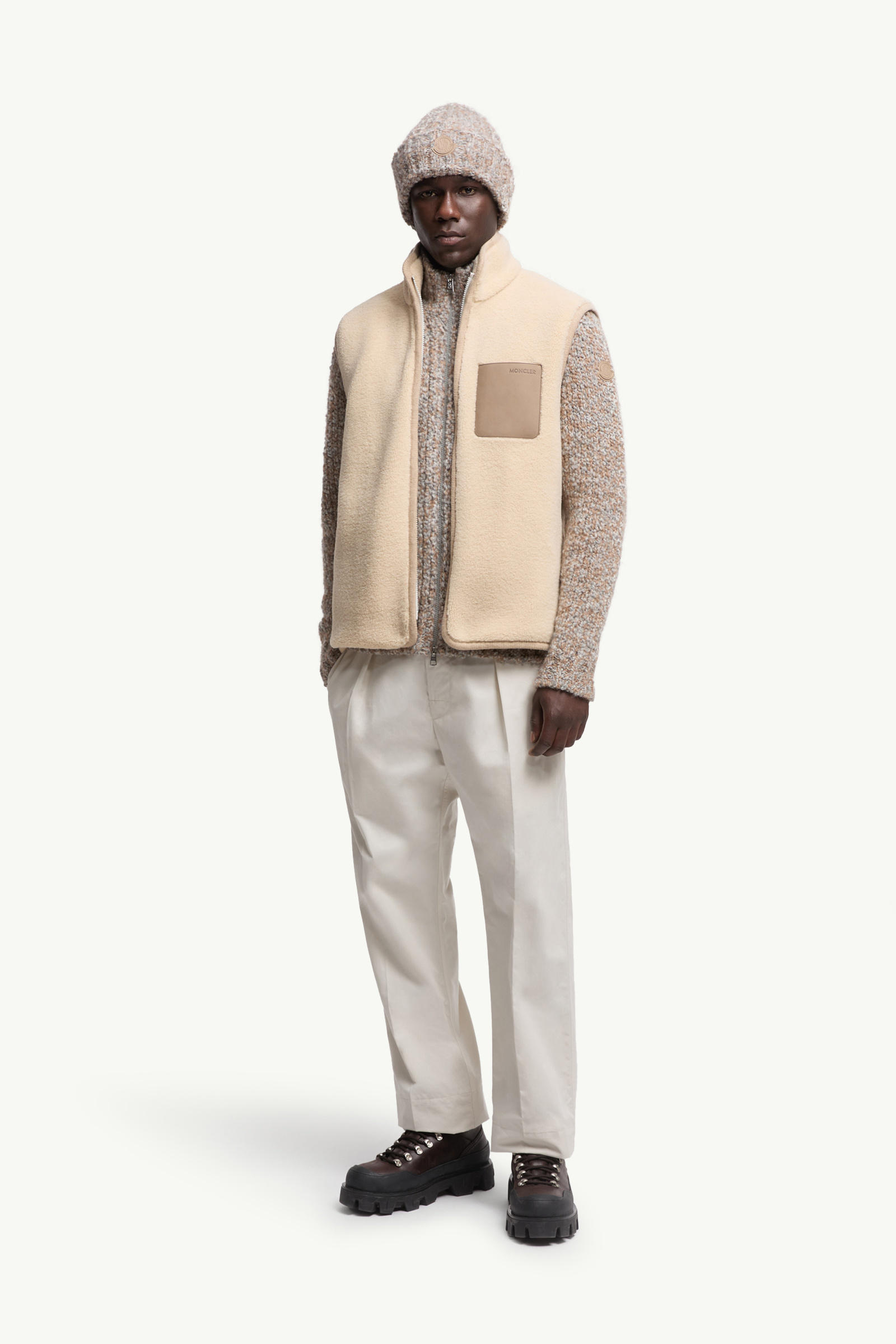 Gilet en teddy à bords en nubuck Hommes Beige Moncler 0
