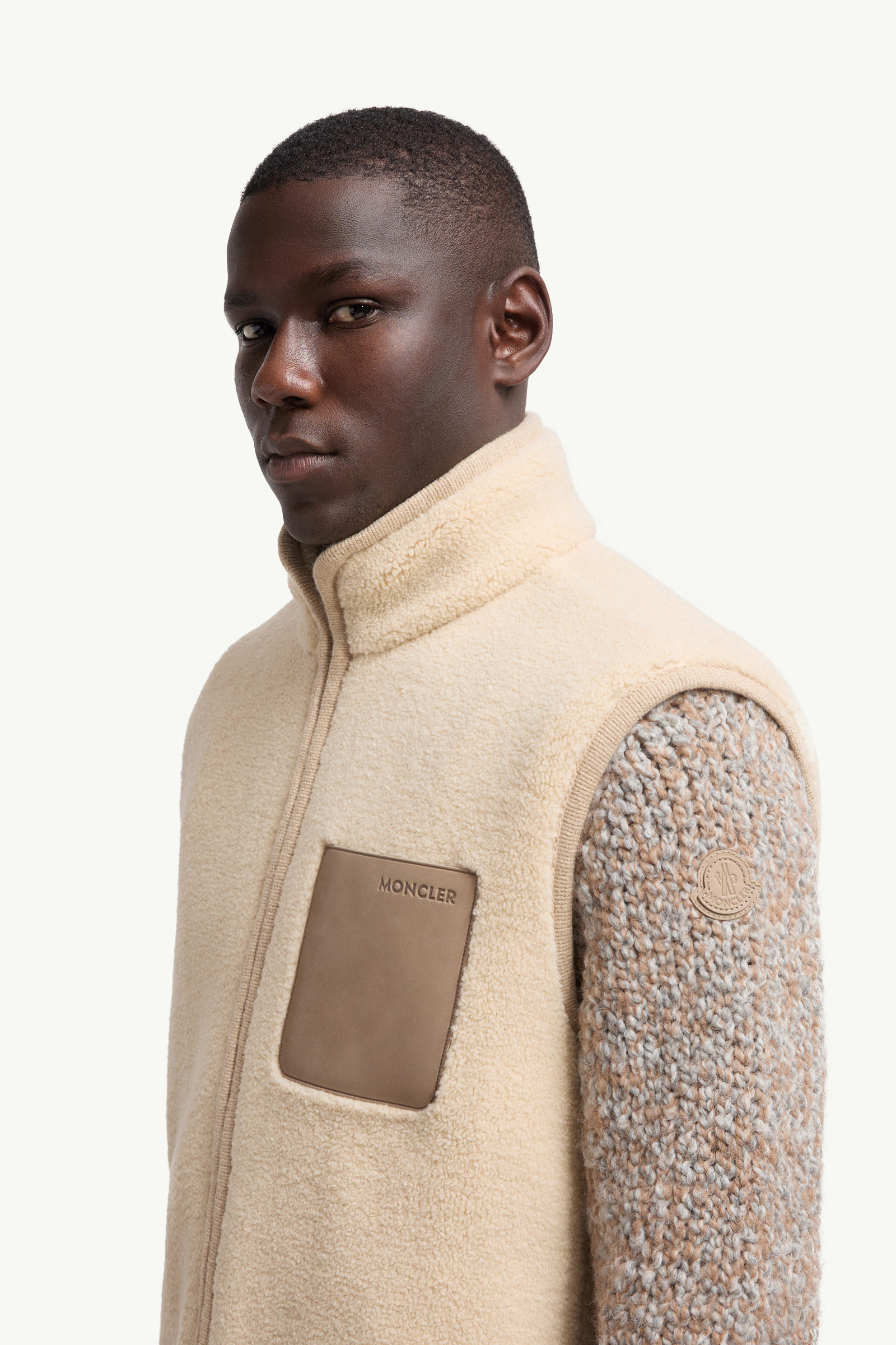 Gilet en teddy à bords en nubuck Hommes Beige Moncler 1