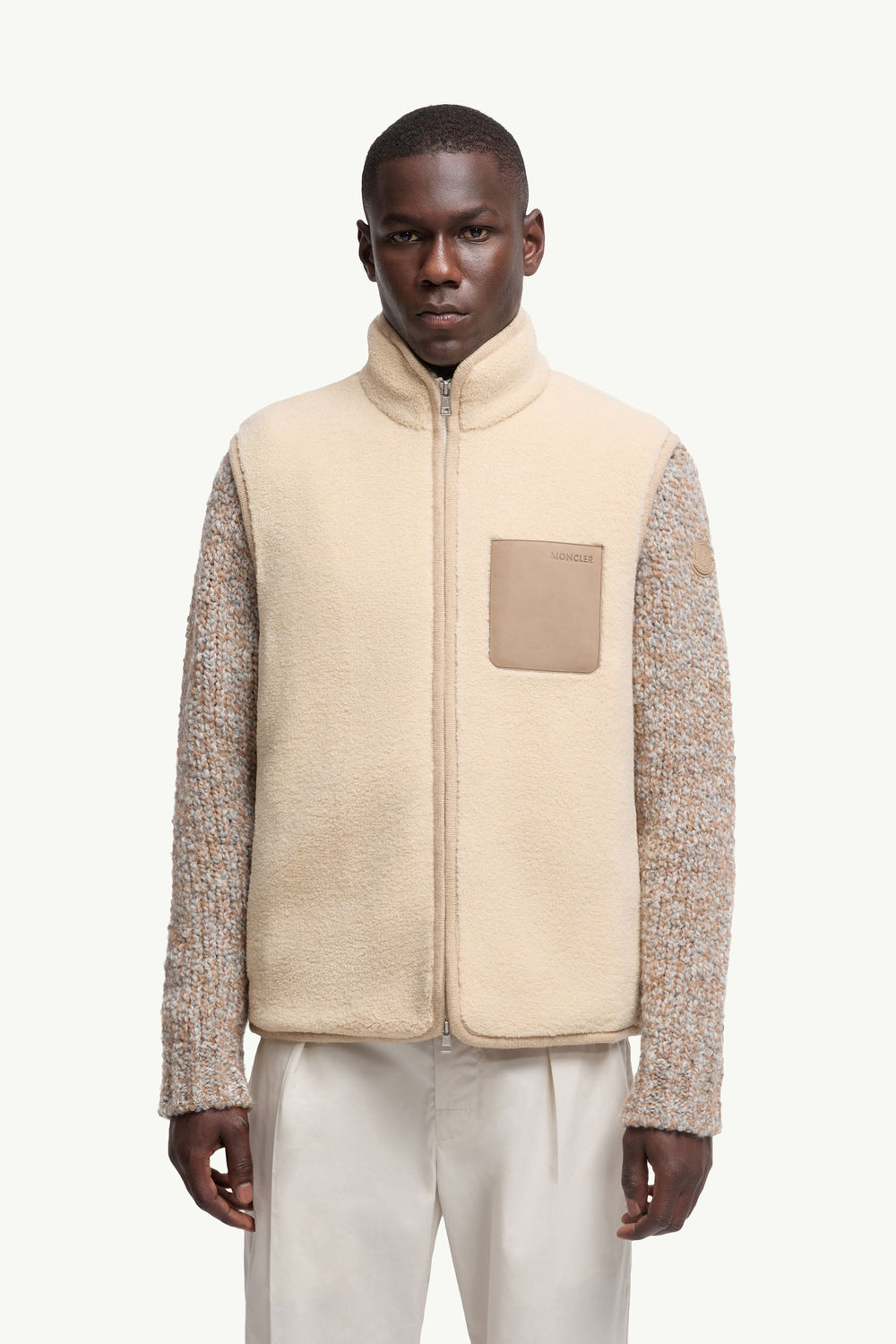 Gilet en teddy à bords en nubuck Hommes Beige Moncler 3