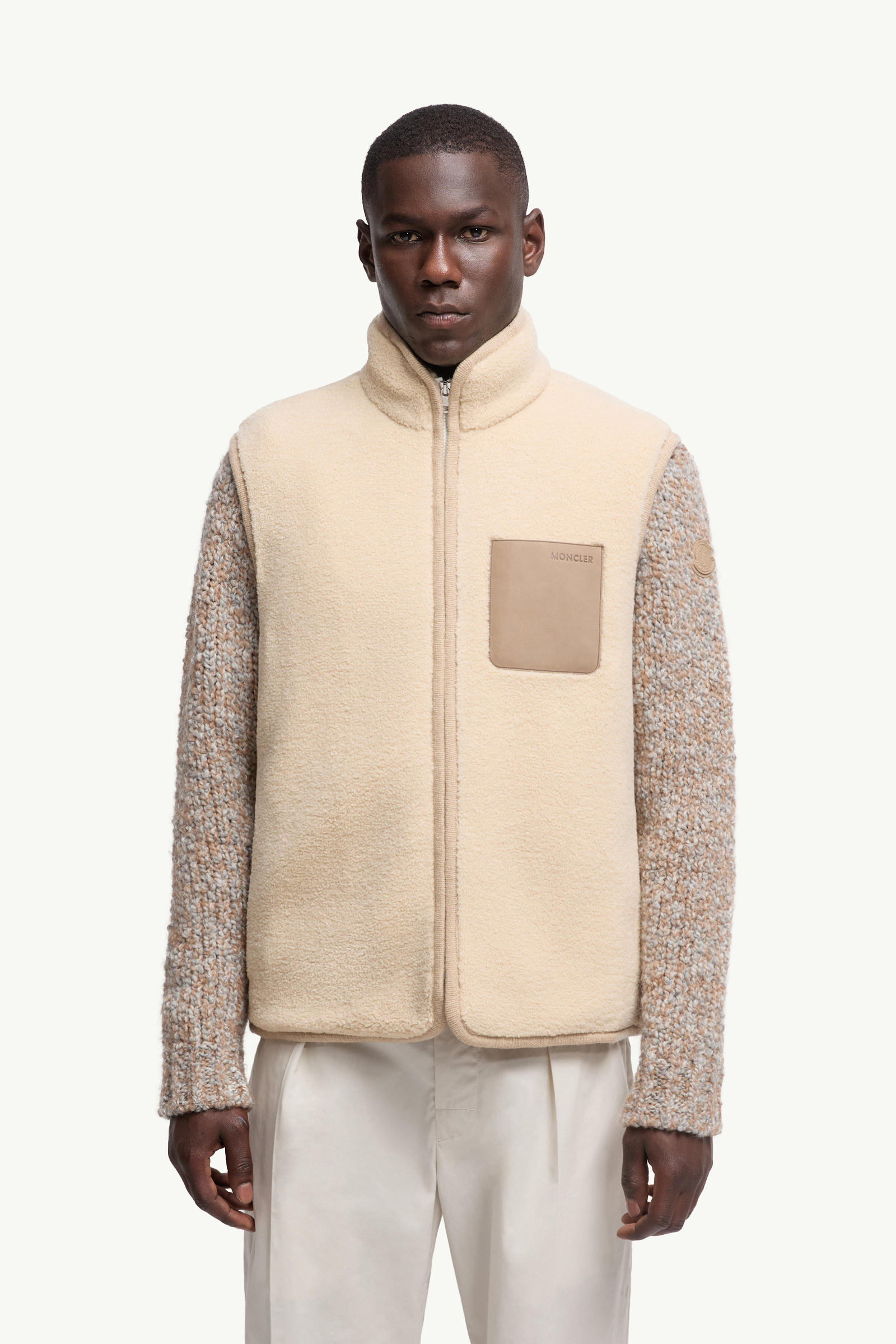 Gilet en teddy à bords en nubuck Hommes Beige Moncler 3